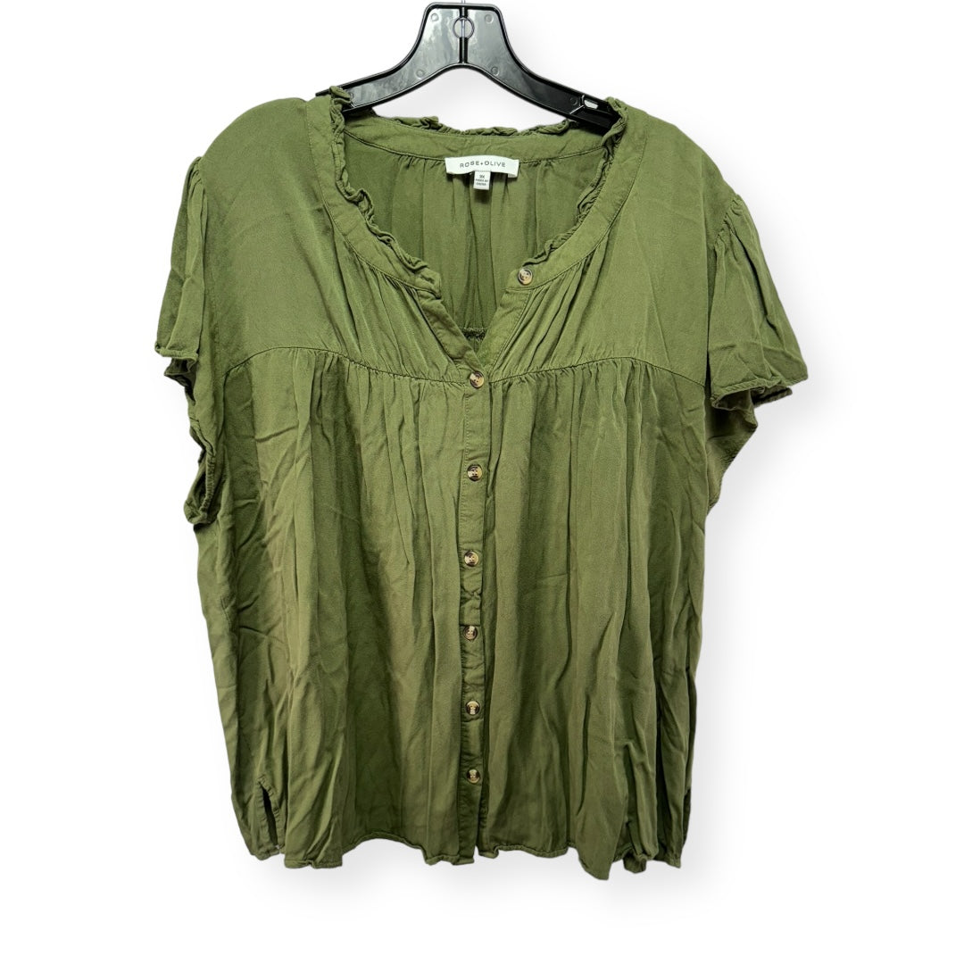 Green Top Short Sleeve Rose And Olive, Size 3x