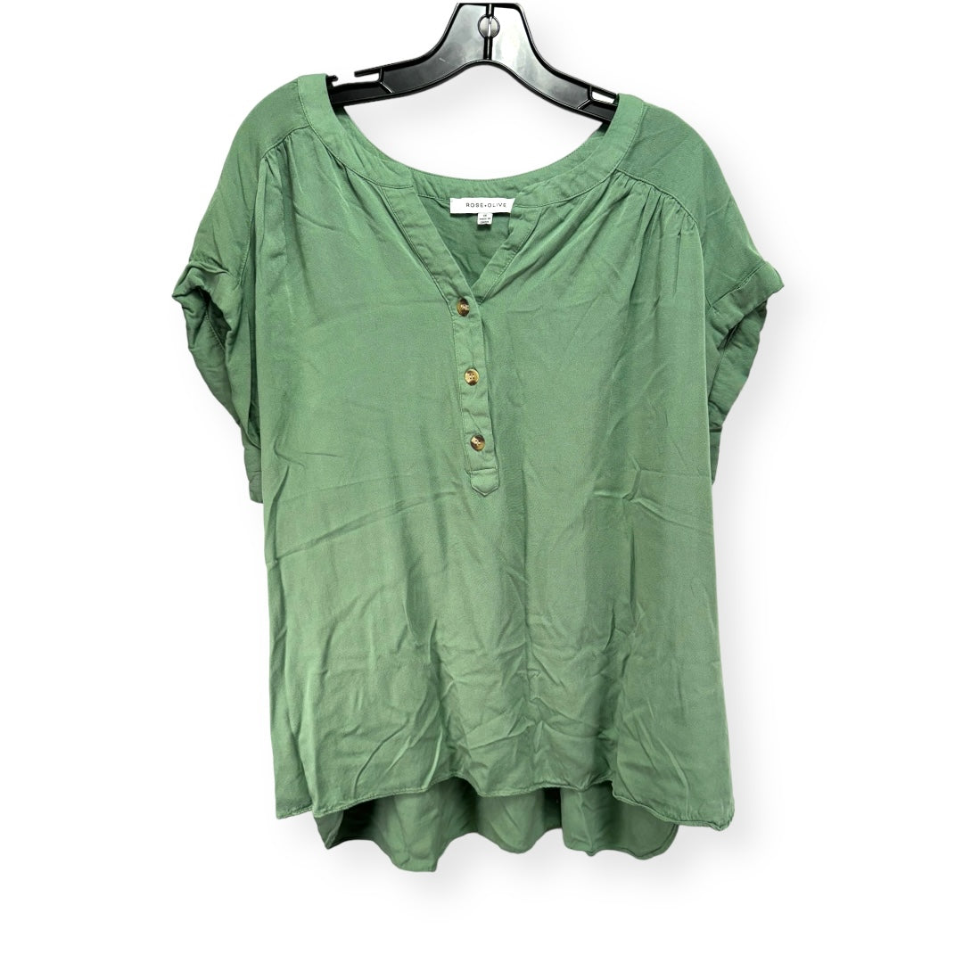 Green Top Short Sleeve Rose And Olive, Size 1x
