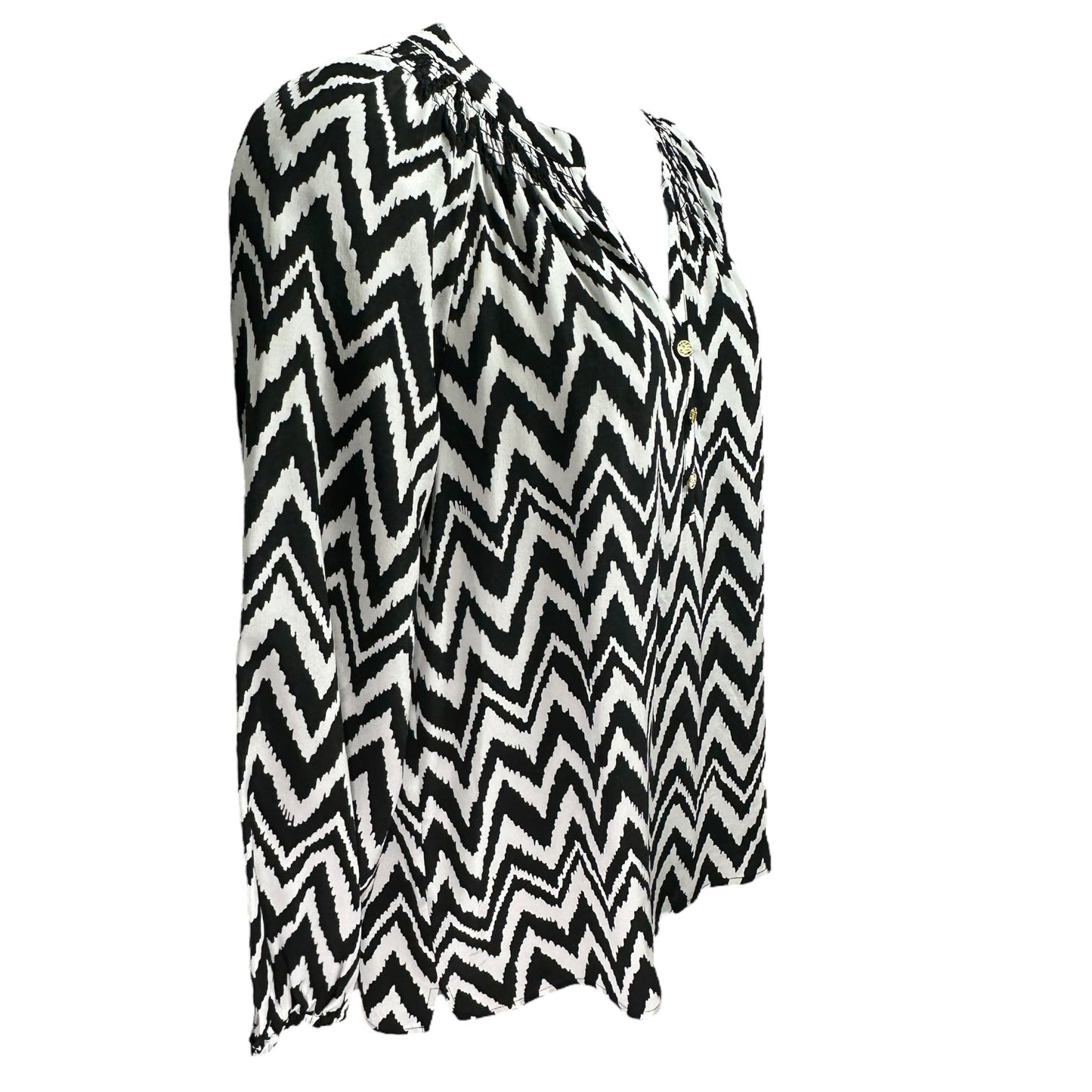 Elsa Top in Get Your Chev On Black & White Silk Lilly Pulitzer, Size L