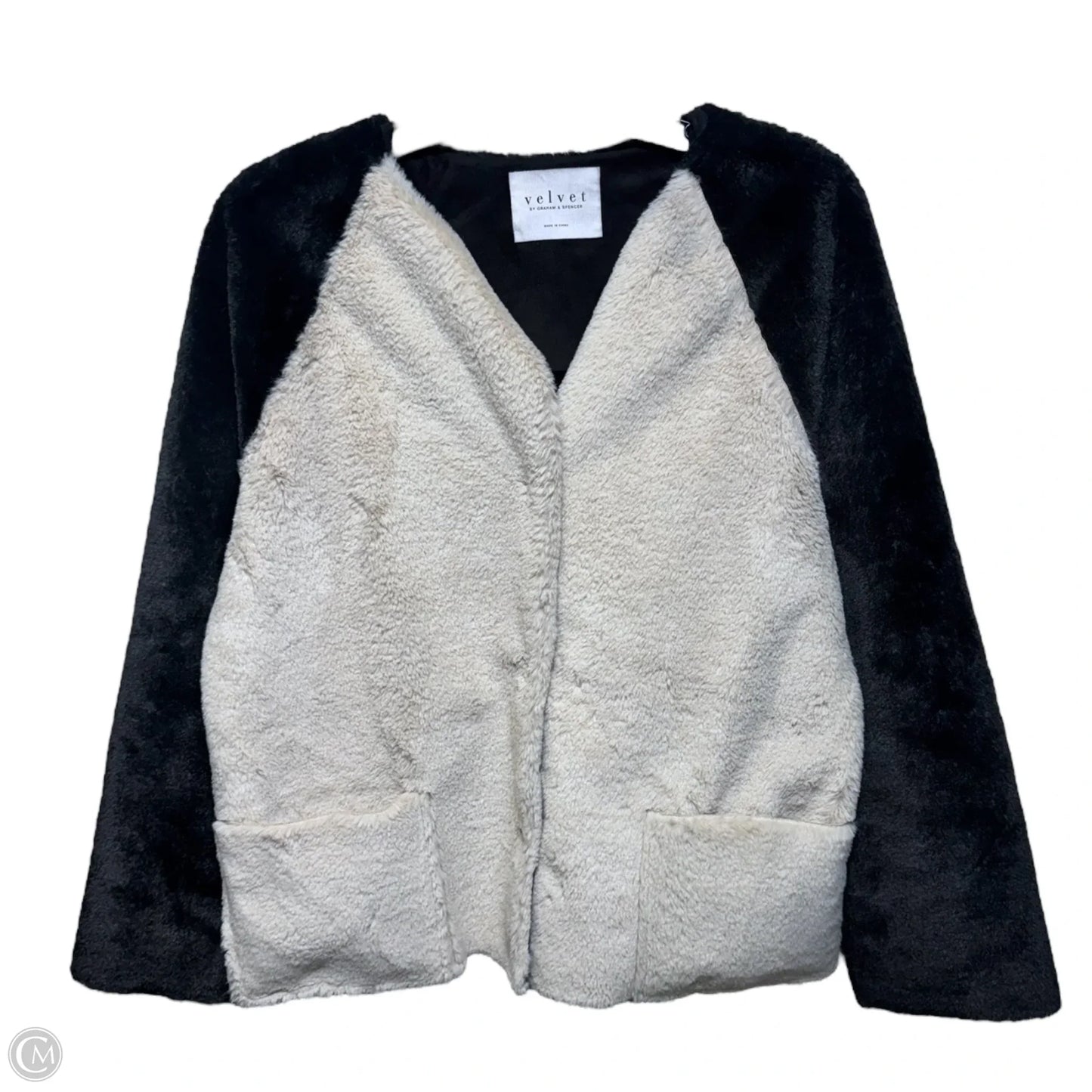 Colorblock Faux Fur Jacket By Velvet By Graham And Spencer. Large In Black & Cream, Size: S