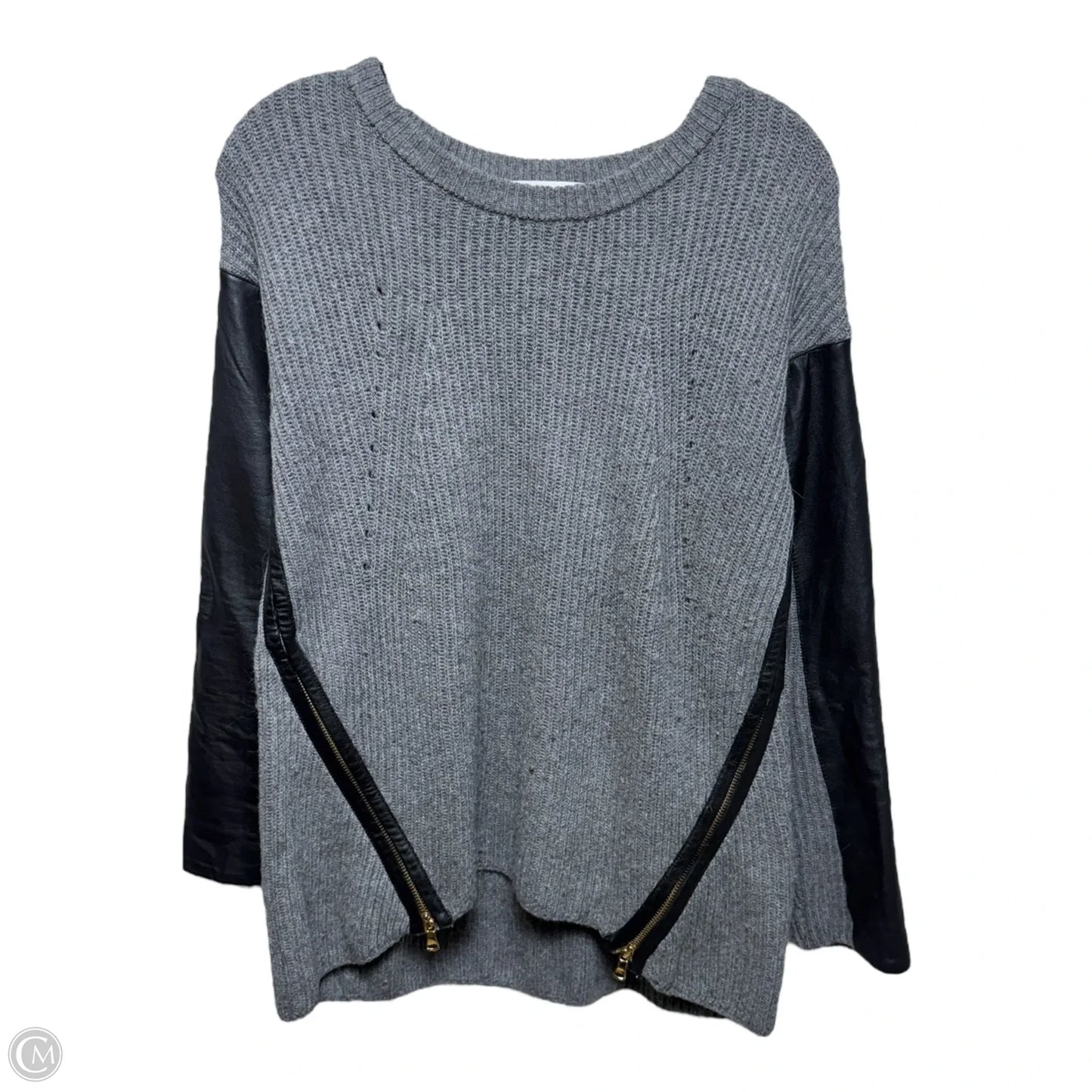 Cashmere Blend Leather Sleeve Sweater Designer By Milly In Grey, Size: S