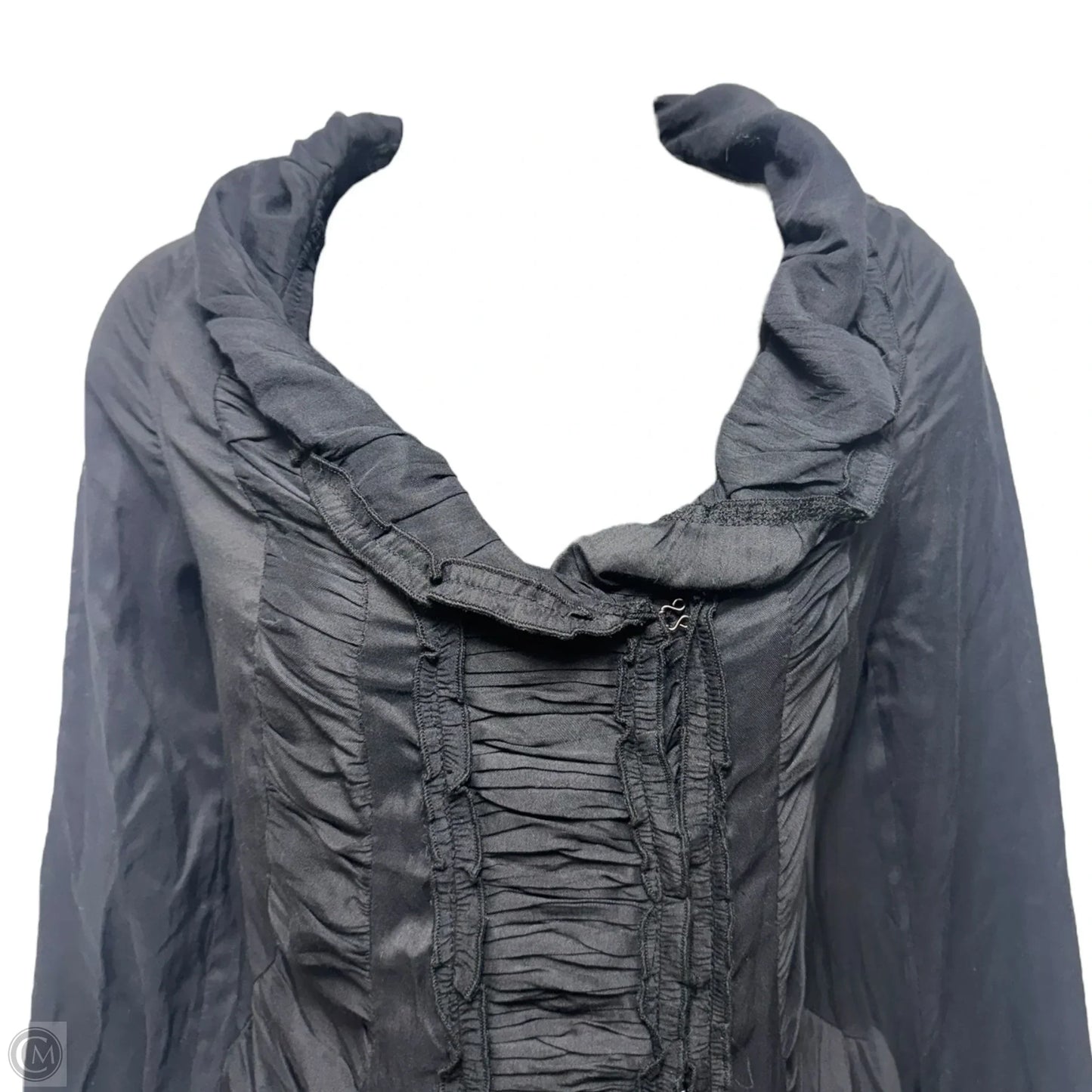 Ruffle Neck Cotton Ruched Dress Designer By Just Cavalli In Black, Size: L