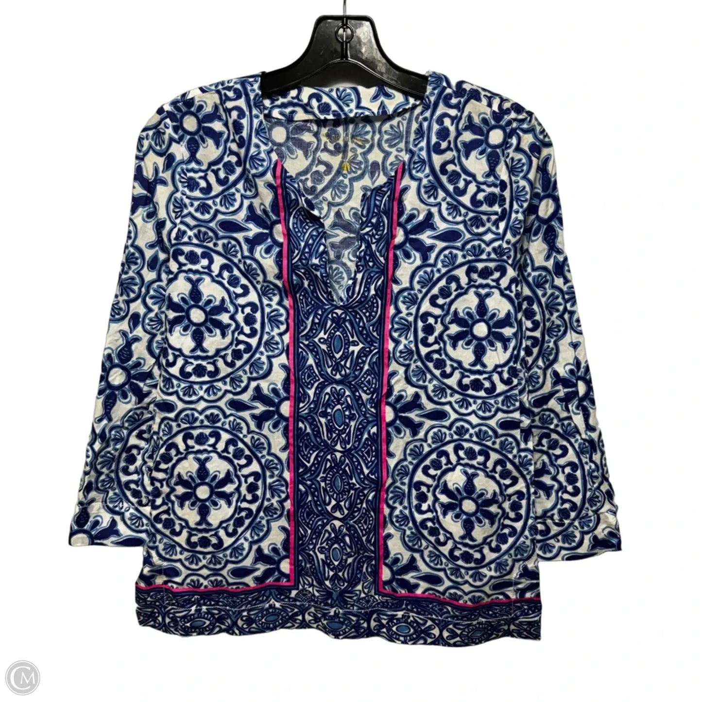 Top Long Sleeve Designer By Lilly Pulitzer In Blue & White, Size: S