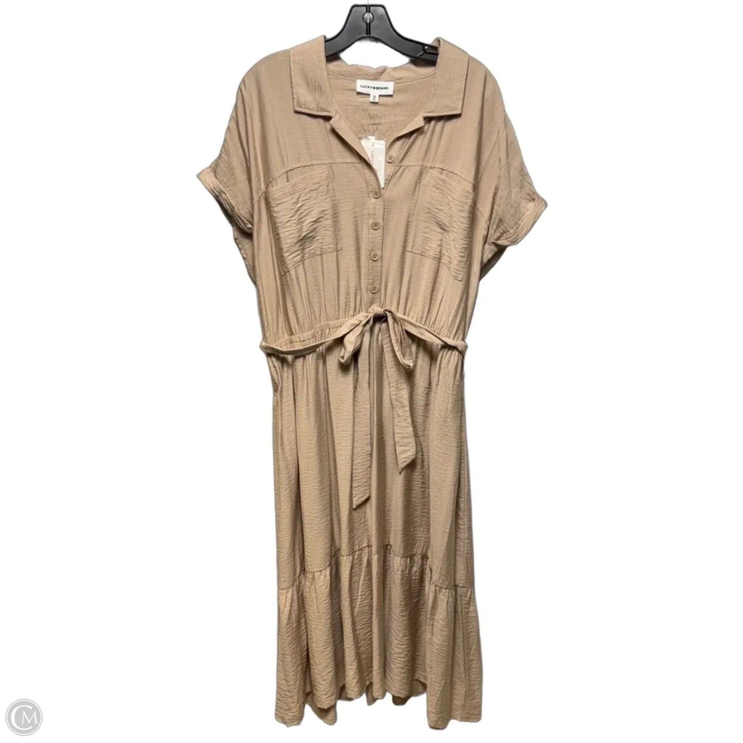 Tie Waist Shirtdress By Lucky Brand In Tan, Size: 2x
