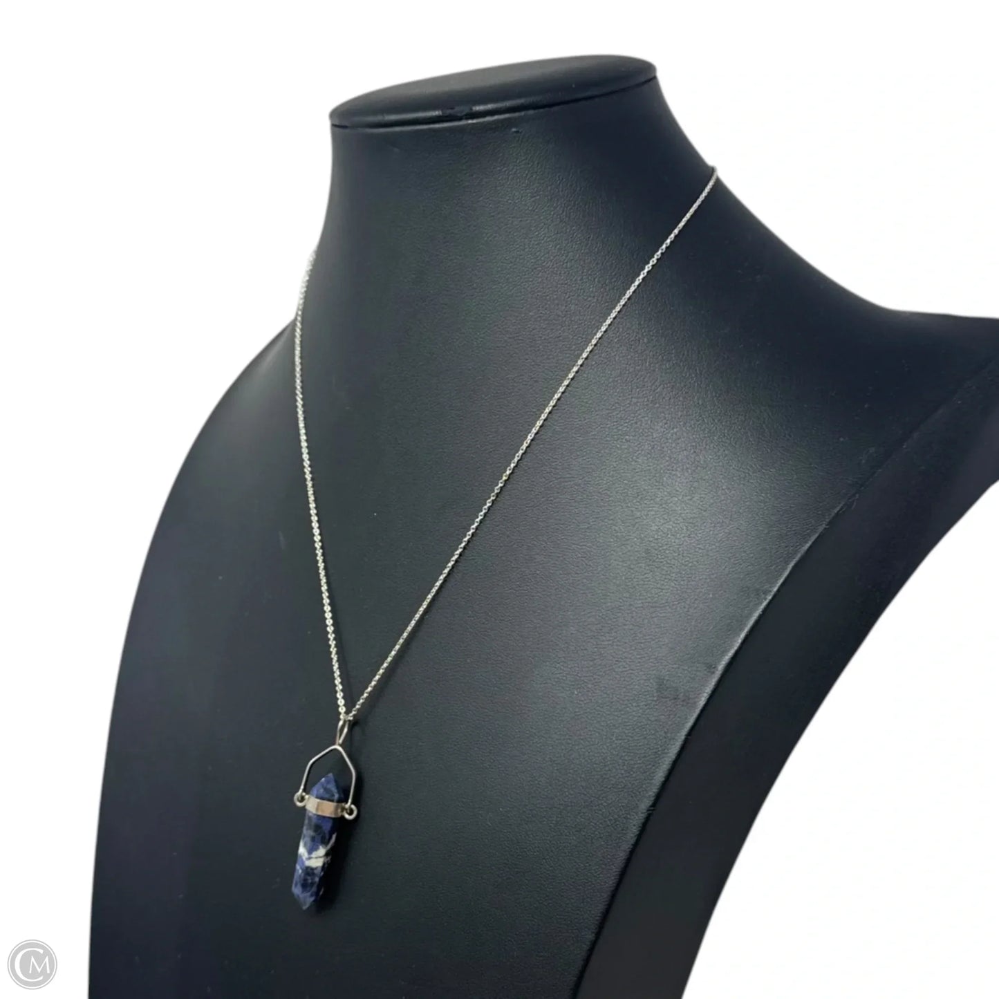 Blue Stone Point Pendant on Sterling Silver Chain Necklace