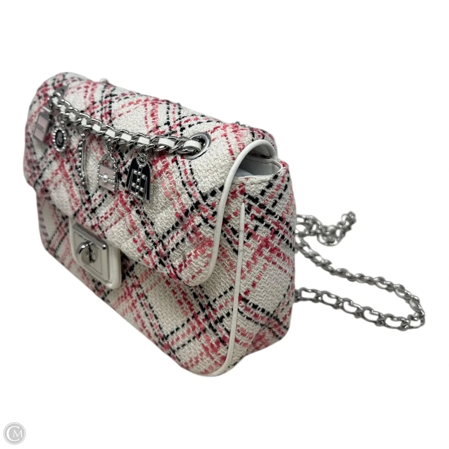 Agyness Tweed Charm Handbag Designer By Karl Lagerfeld, Size: Medium