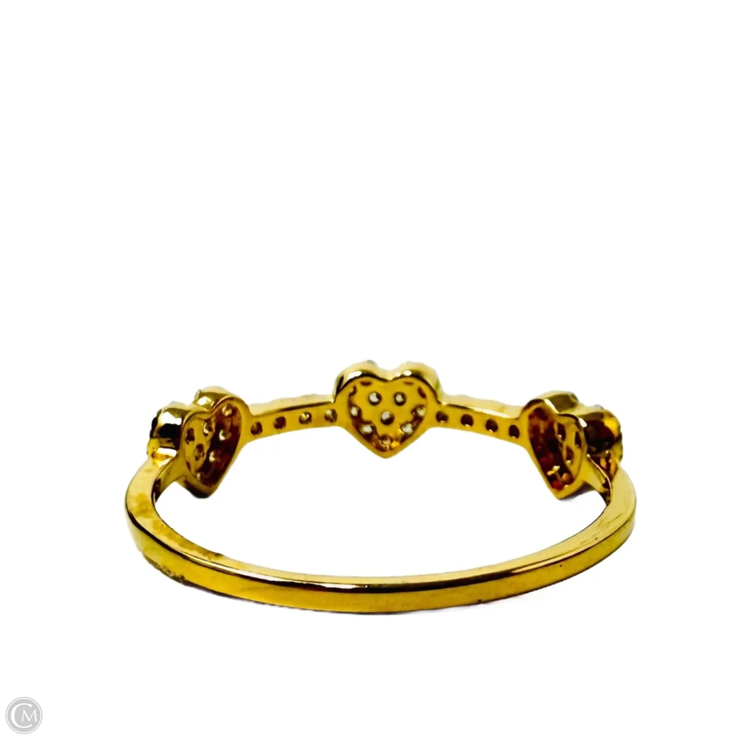 Gold Over Sterling Silver 3 Station Pavé CZ Hearts Ring, Size: 7