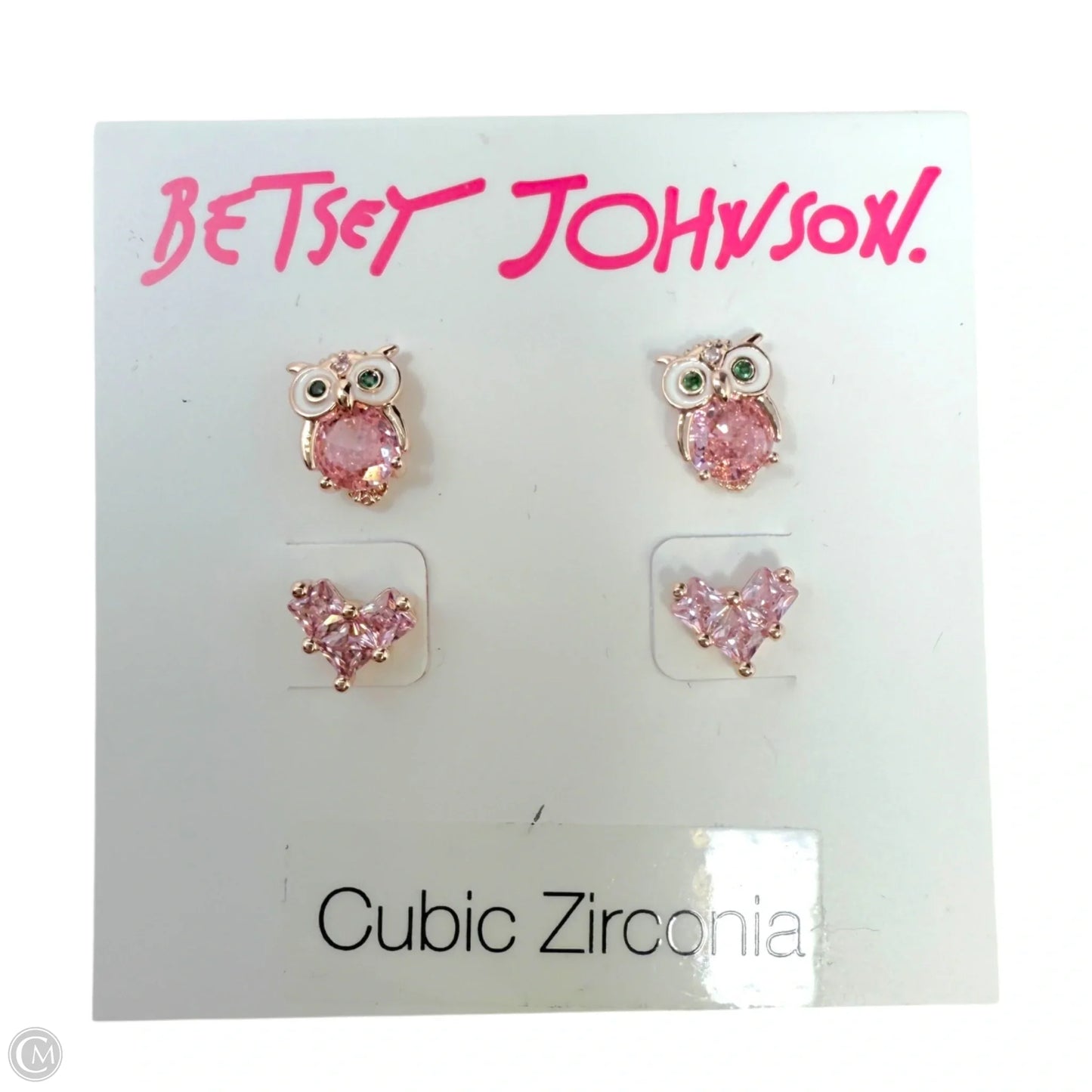 Cubic Zirconia Owl & Heart Stud Earrings Set By Betsey Johnson