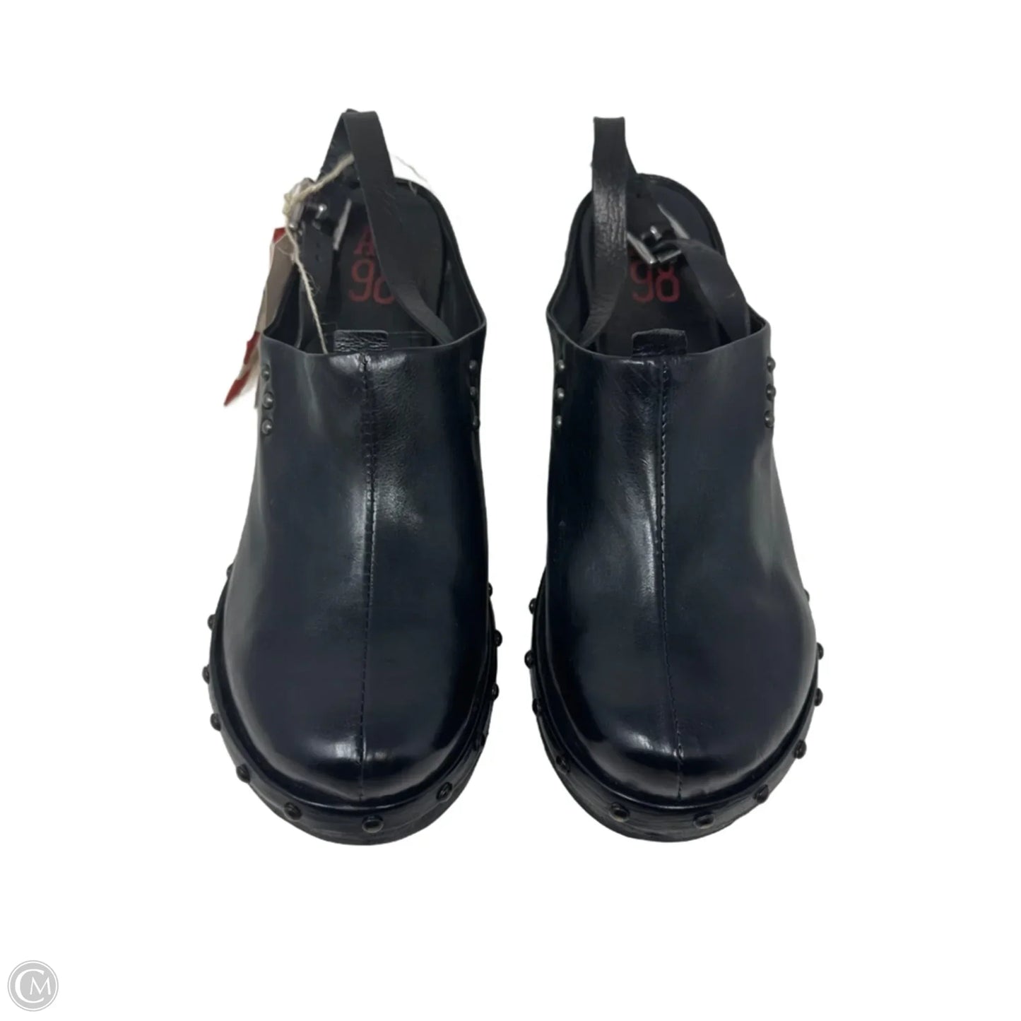 Slingback Clog Shoes Heels Block By A.S. 98 In Black, Size: 10.5