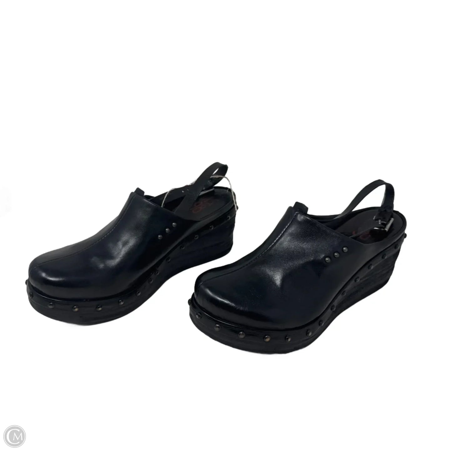 Slingback Clog Shoes Heels Block By A.S. 98 In Black, Size: 10.5
