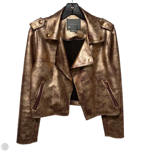 Brisa Metallic Cropped Faux Leather Moto Jacket By Anthropologie In Rose Gold, Size: M