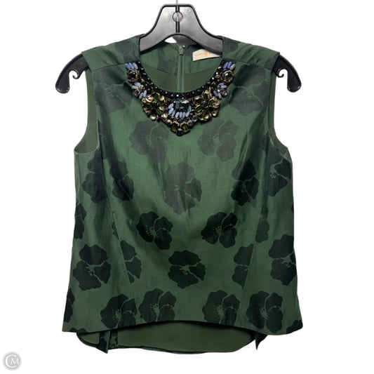 Embellished Silk Blend Top Sleeveless Designer By Tory Burch In Green, Size: 2