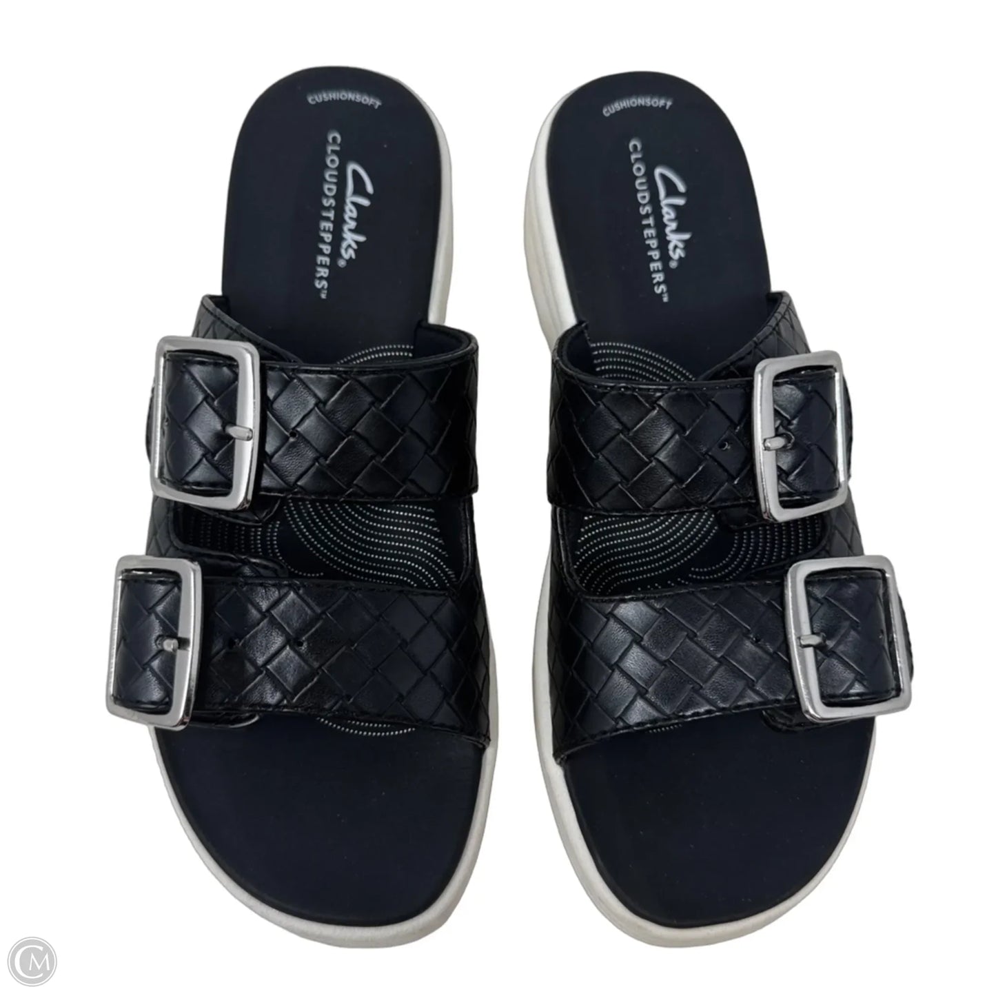 Woven Buckle Sandals Heels Wedge By Clarks In Black, Size: 7