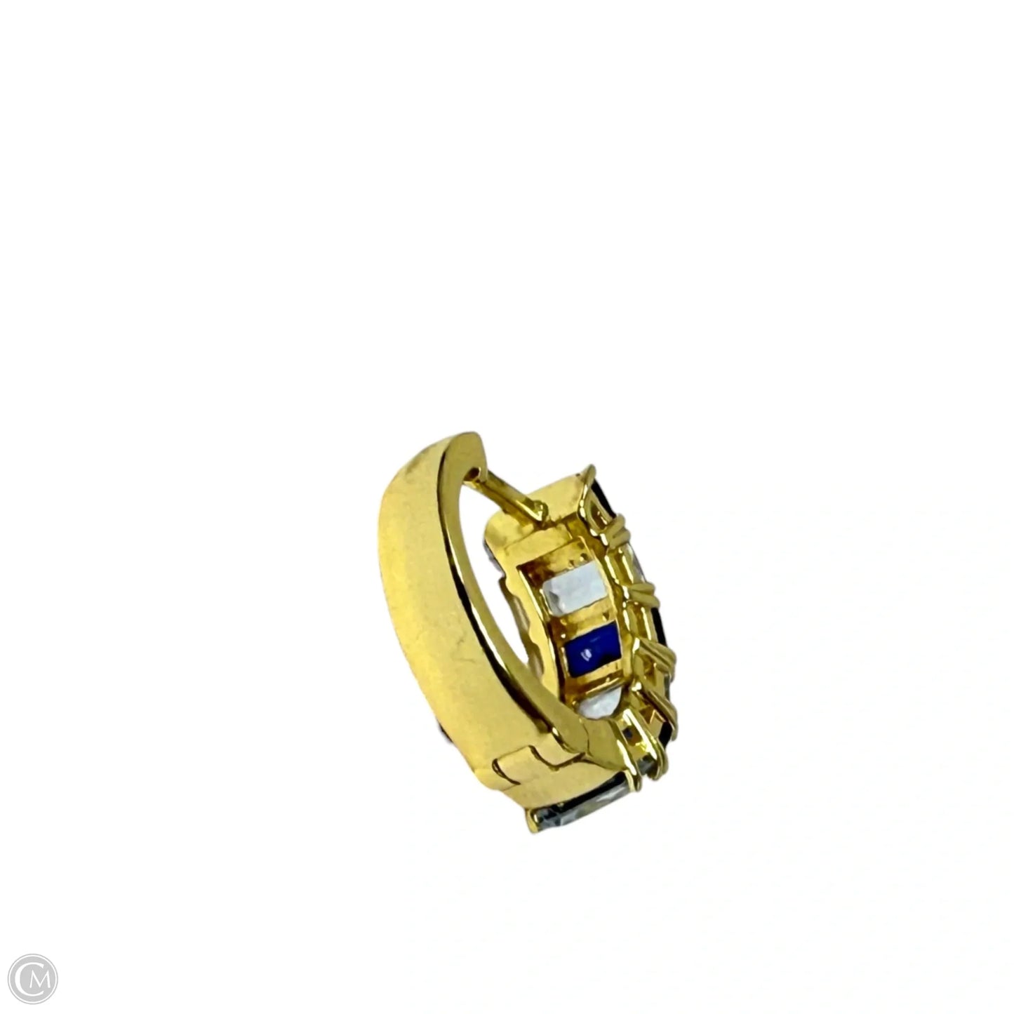 Gold Over Sterling Silver, Light & Dark Blue Baguette Gemstone Hinged Huggie Hoop Earrings By PAJ