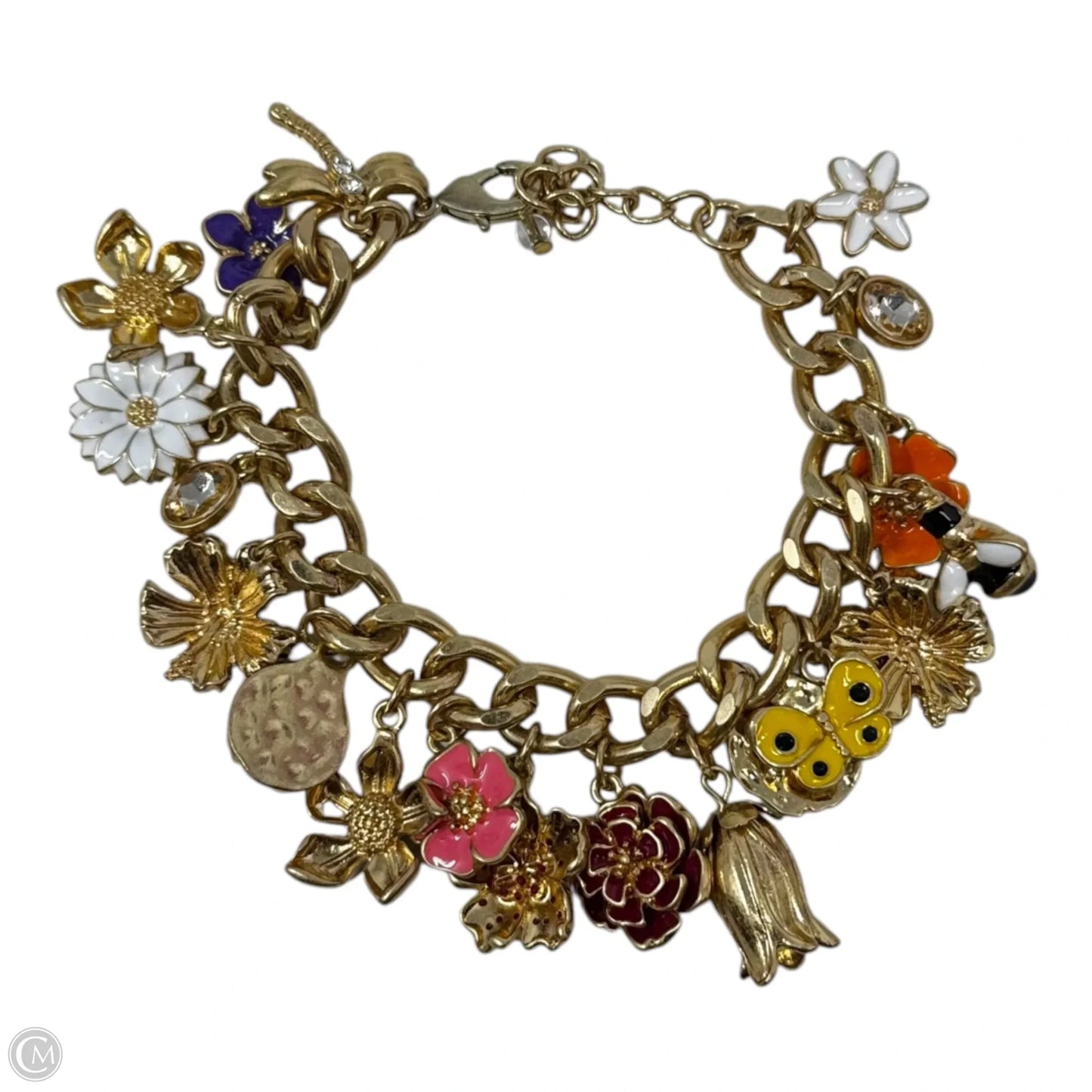 Botanical Gold Tone Charm Chain Bracelet