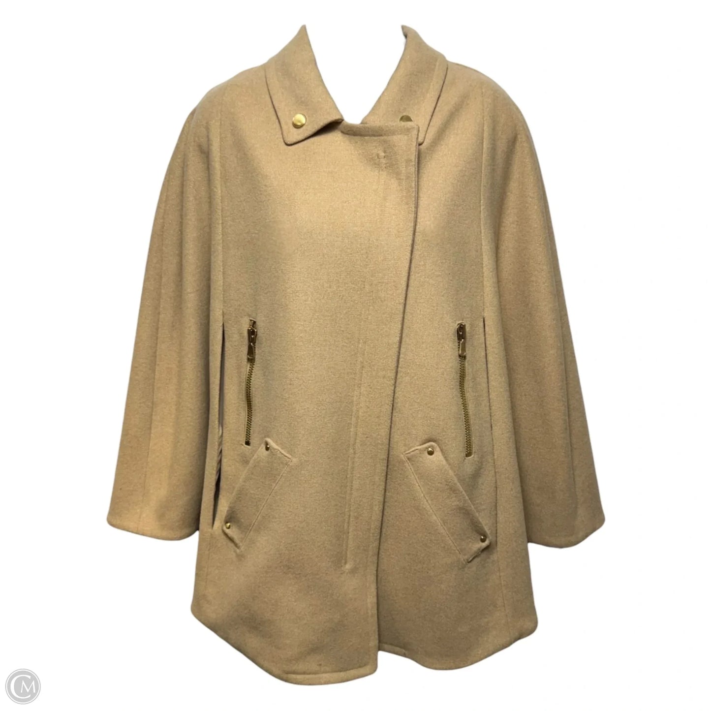 Metallic Wool Cape Coat By Etcetra In Tan, Size: 4