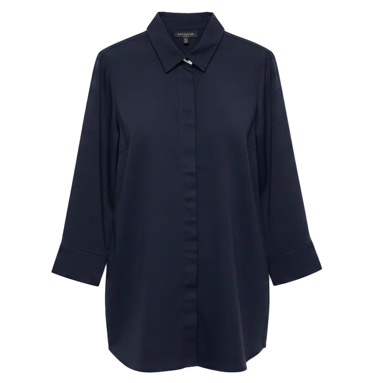 Top Long Sleeve Designer By Lafayette 148 In Navy, Size: M