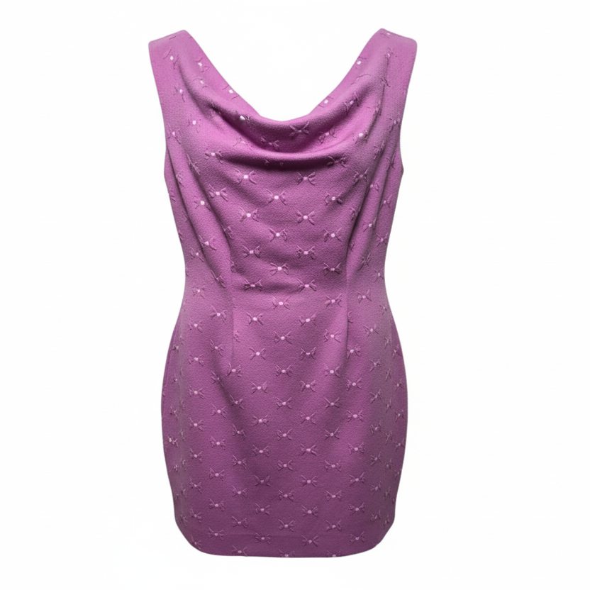 Bowtie Pattern Shift Dress Drape Neck Casual Short By Tyler Boe In Purple, Size: XS