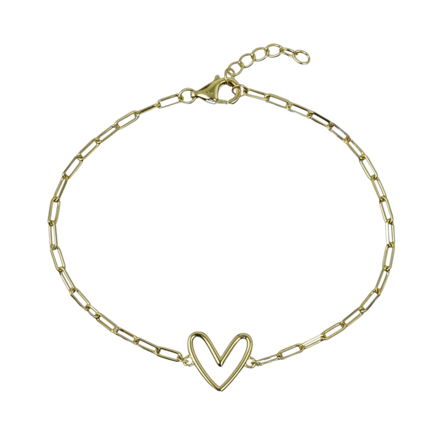 Gold Over Sterling Silver Open Heart Chain Bracelet