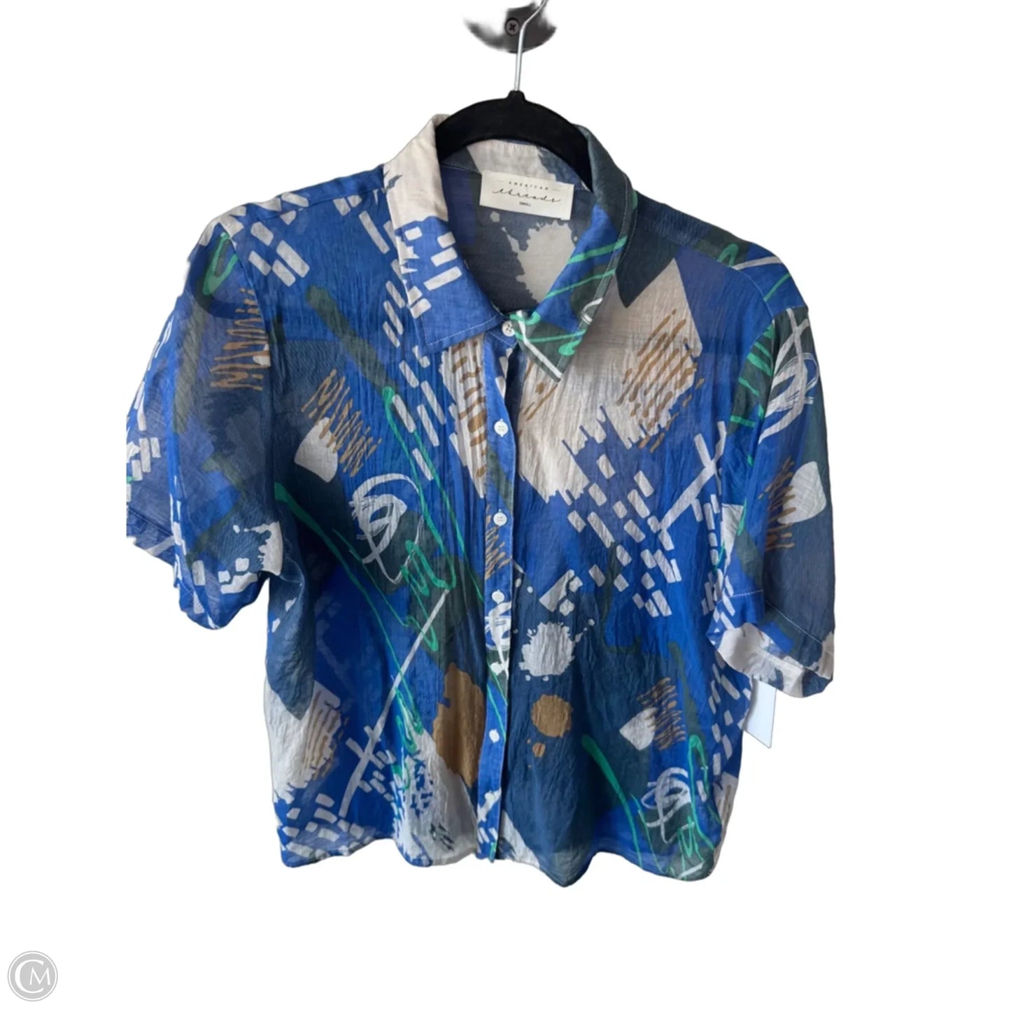 Top Short Sleeve By Clothes Mentor In Blue & Tan, Size: S