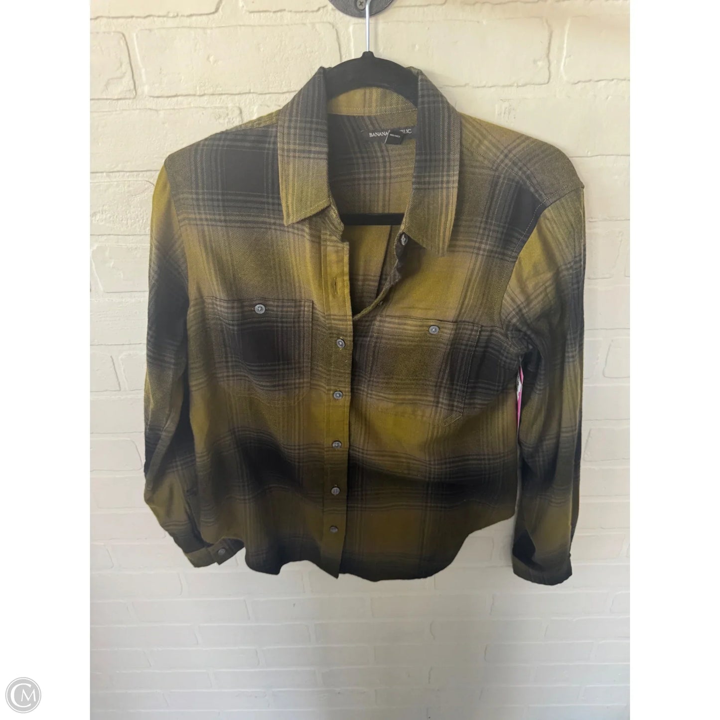 Top Long Sleeve By Banana Republic In Black & Green, Size: S