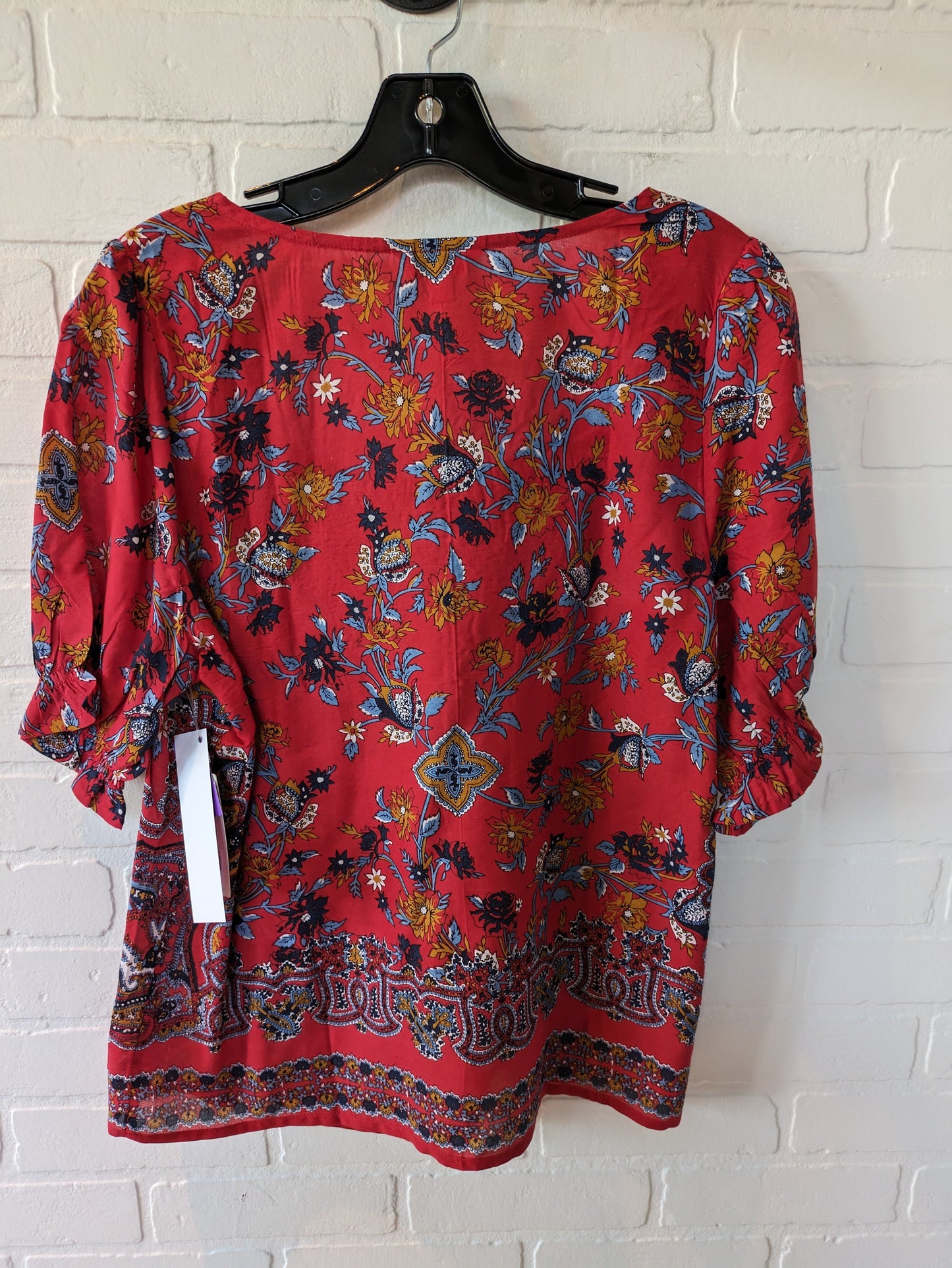 Red & Tan Blouse 3/4 Sleeve Lucky Brand, Size L