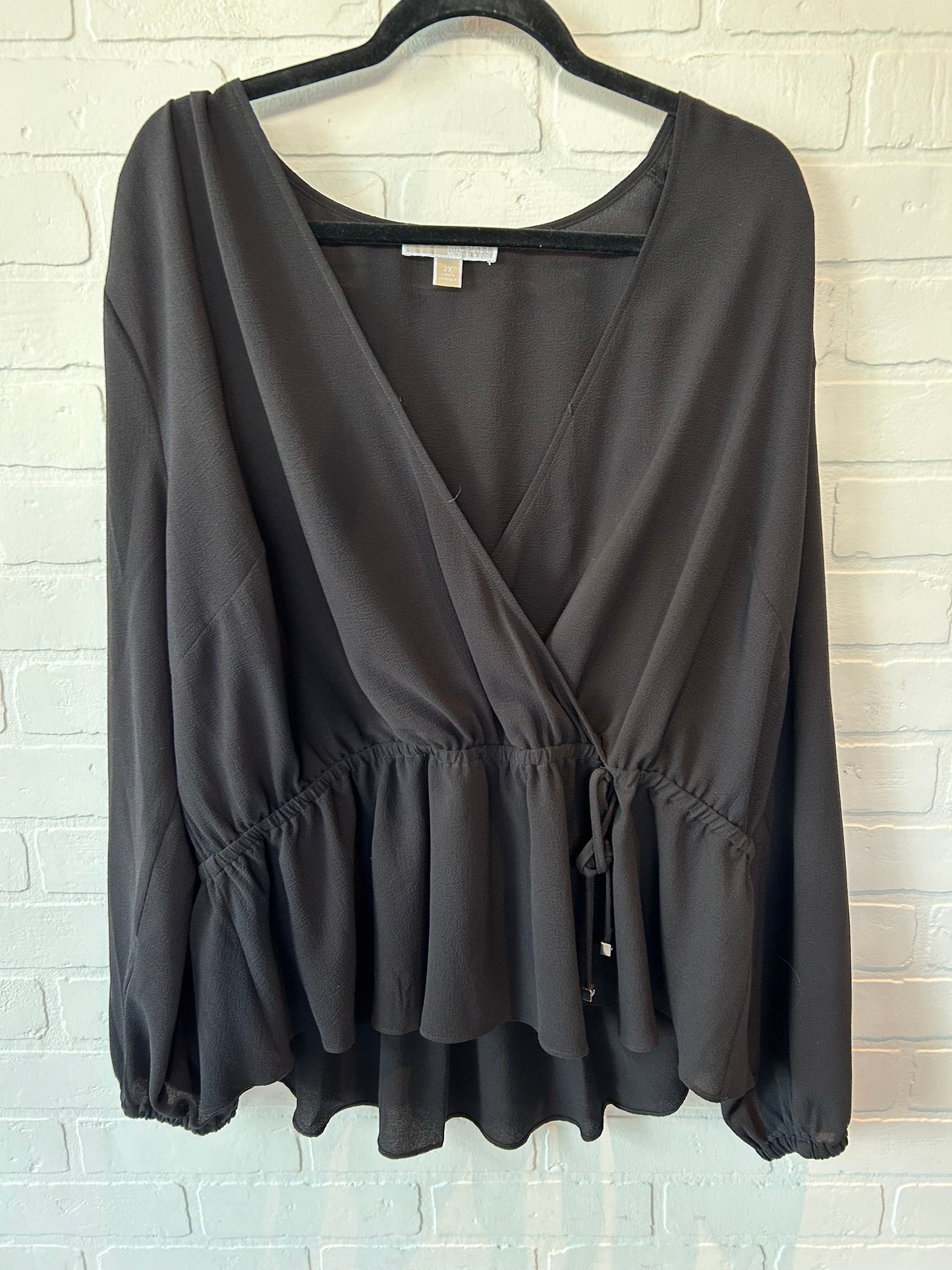 Black Blouse Long Sleeve Michael By Michael Kors, Size 2x