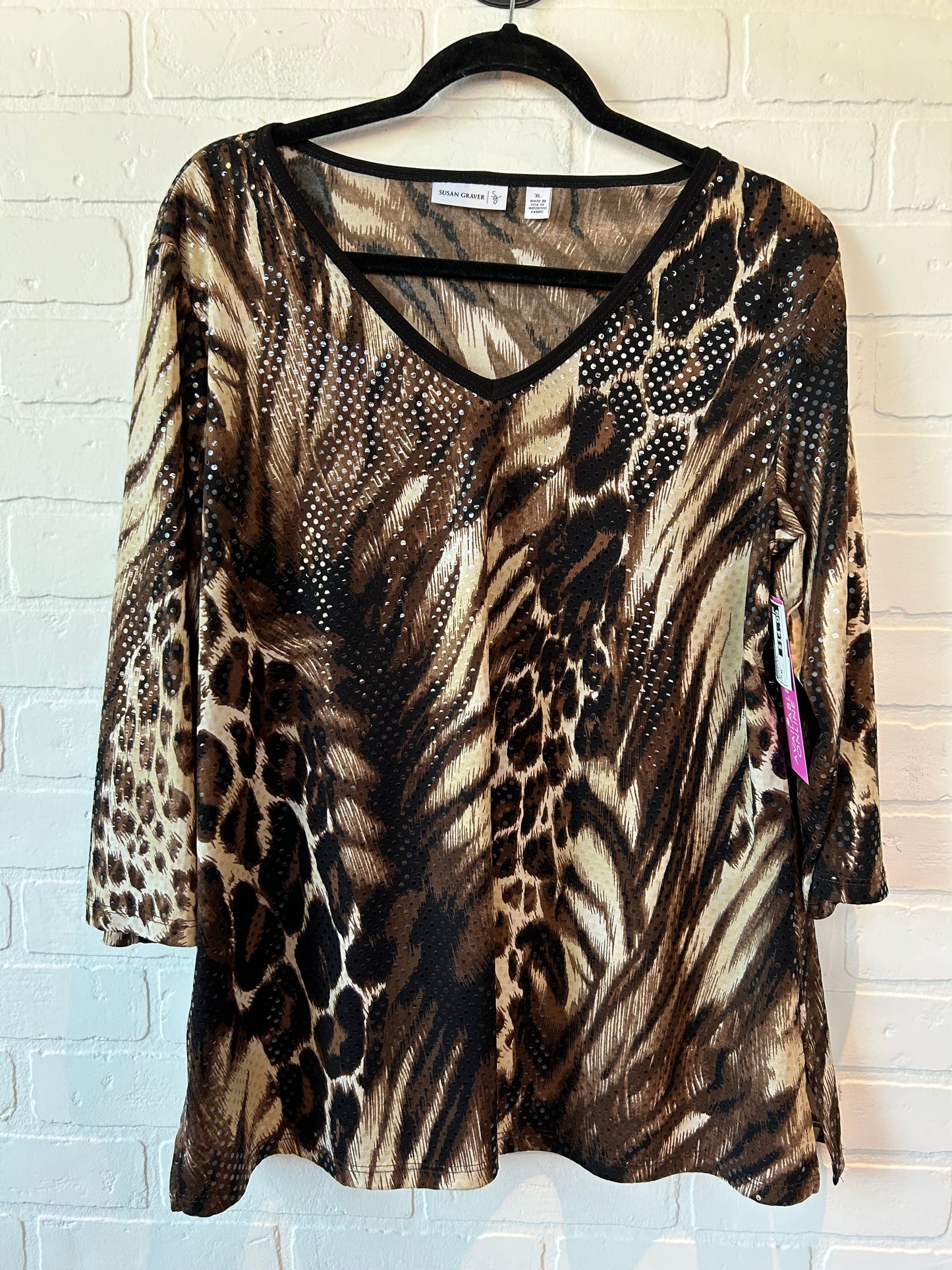 Animal Print Blouse Long Sleeve Susan Graver, Size Xl