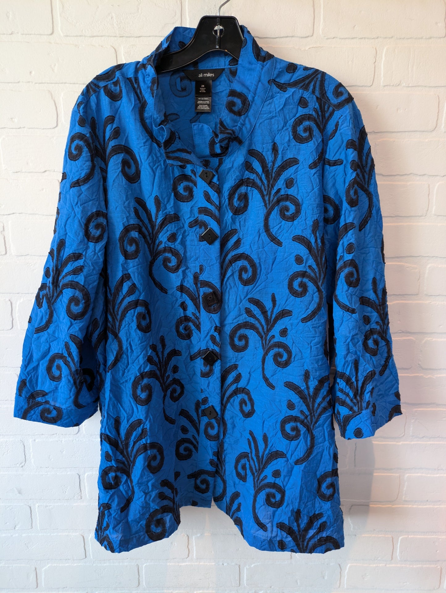 Black & Blue Blouse Long Sleeve Ali Miles, Size 2x