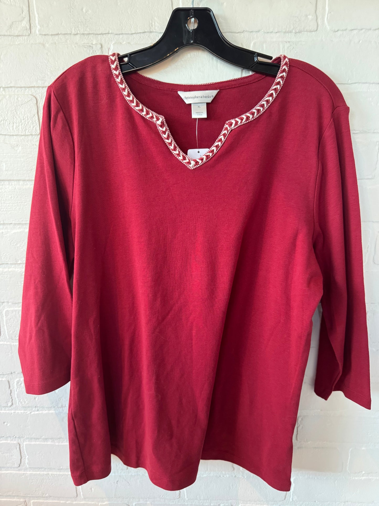 Top 3/4 Sleeve By Christopher And Banks In Red & White, Size: Xl