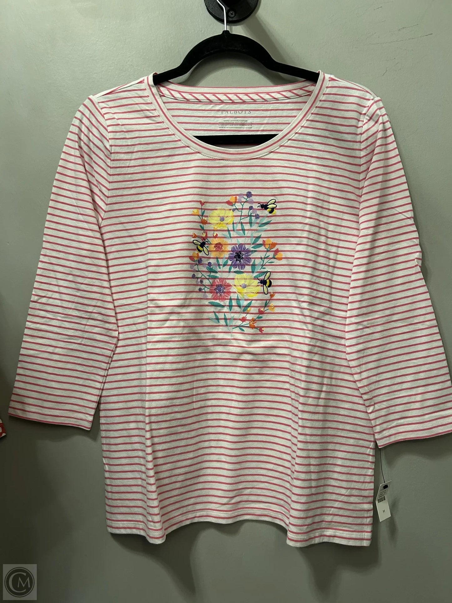 Top Long Sleeve By Talbots In Pink & White, Size: M