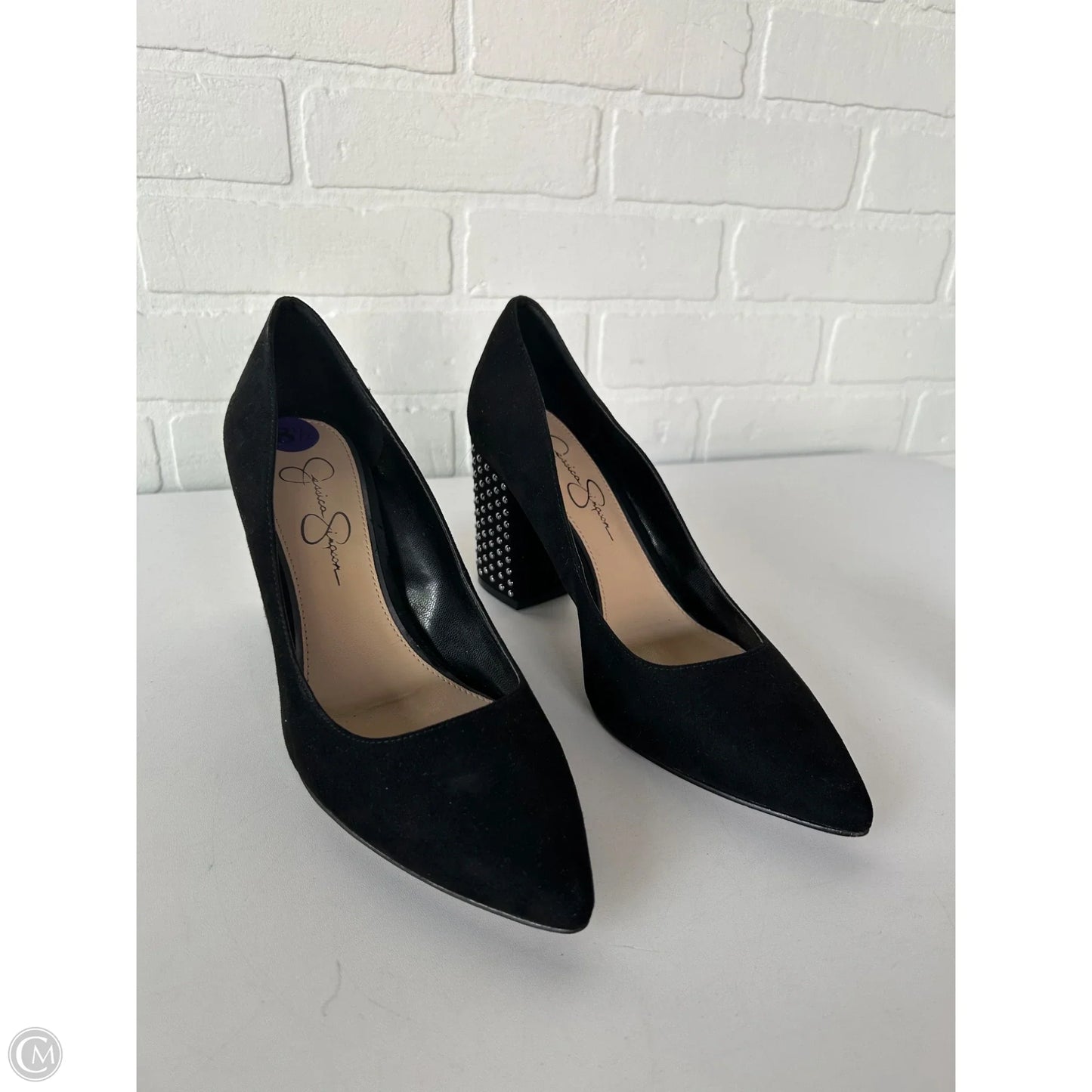 Shoes Heels Block By Jessica Simpson In Black & Silver, Size: 8.5