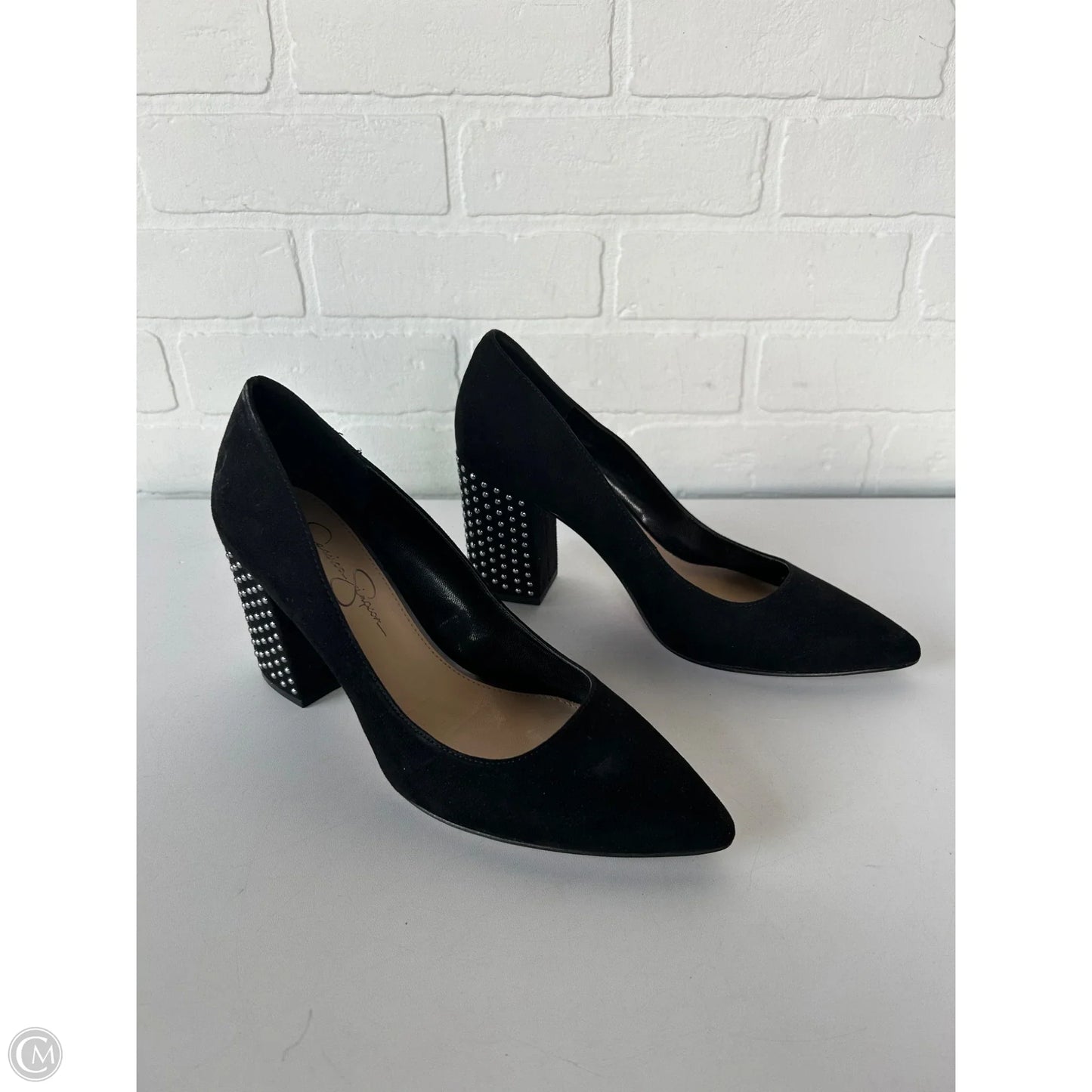 Shoes Heels Block By Jessica Simpson In Black & Silver, Size: 8.5