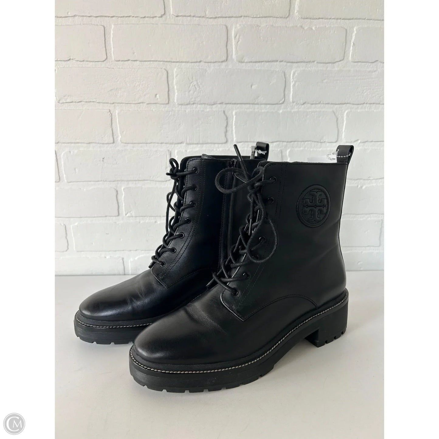 Boots Designer By Tory Burch In Black & Blue, Size: 11