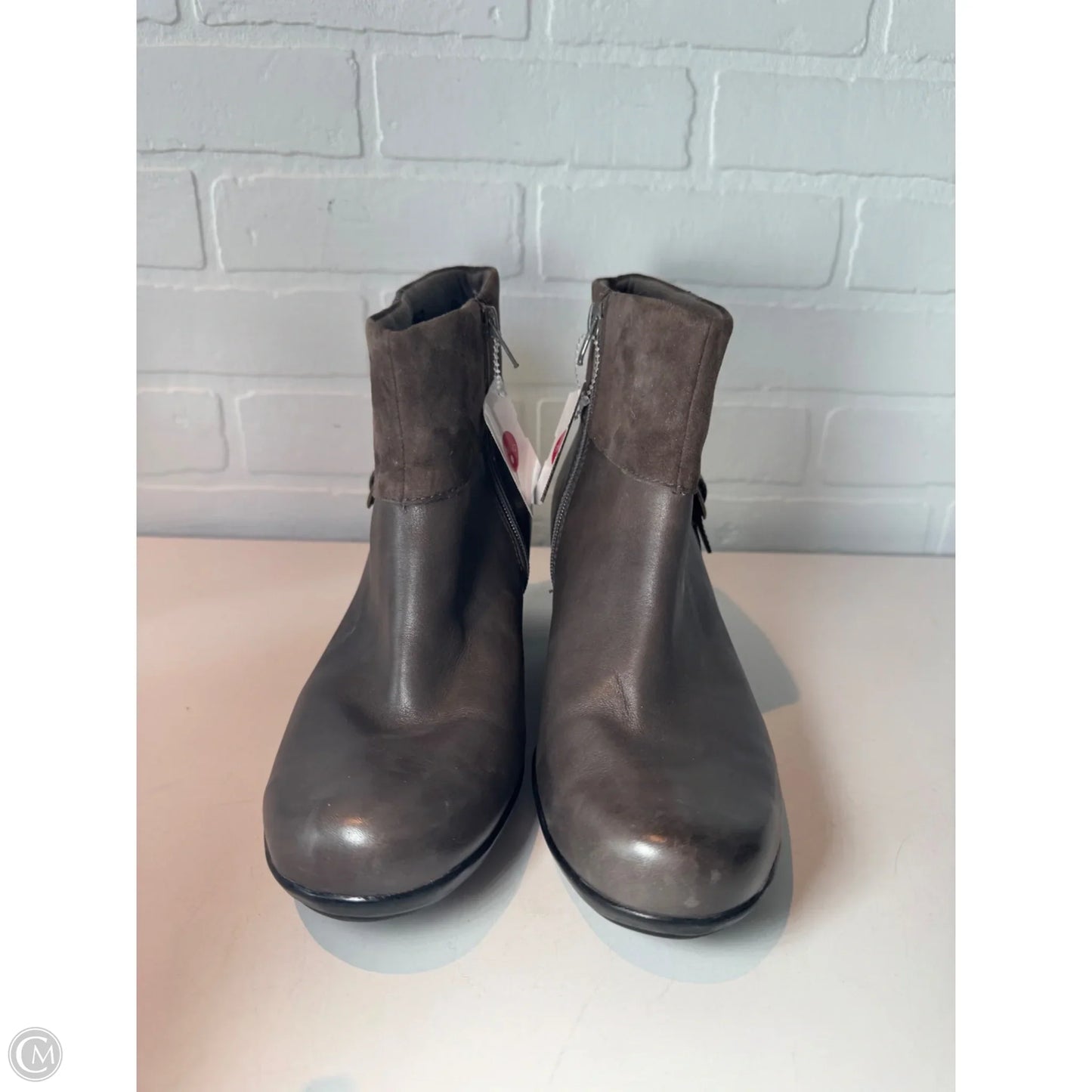 Boots Ankle Heels By Clarks In Grey, Size: 9