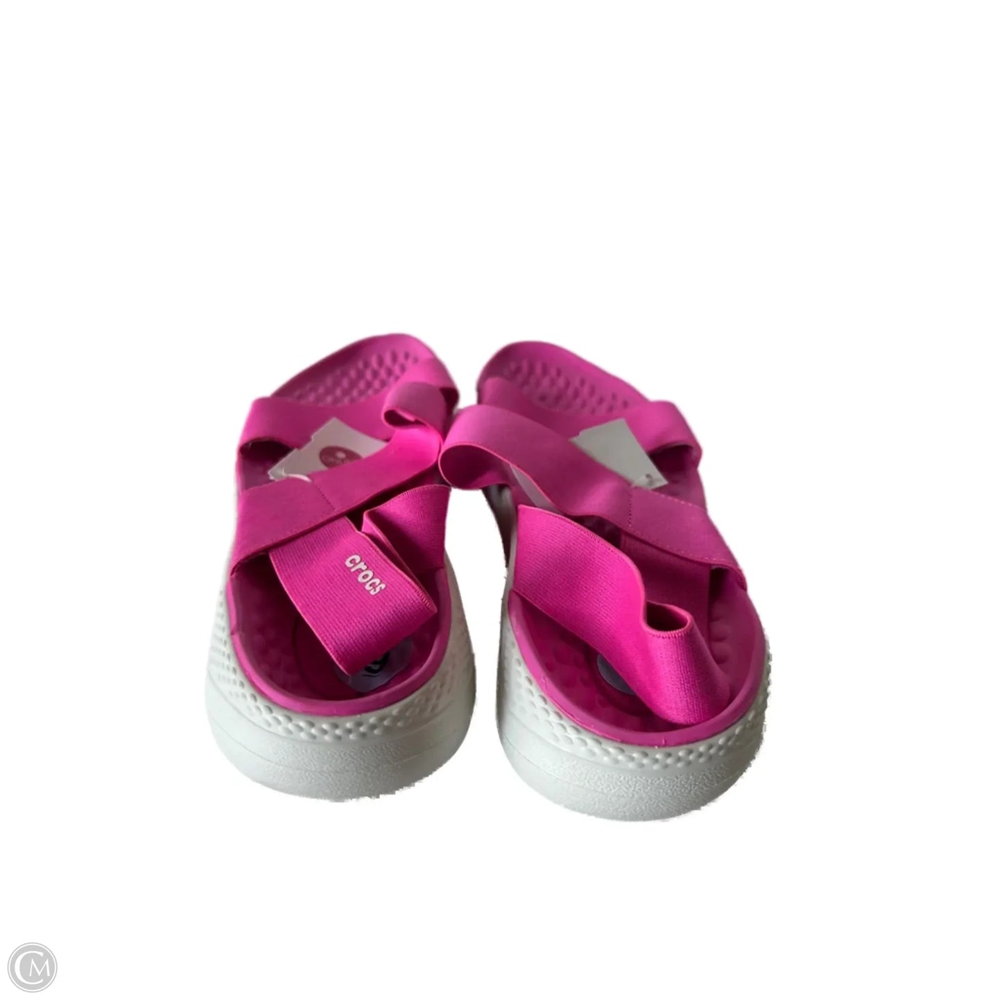 Sandals Flats By Crocs In Pink & White, Size: 9