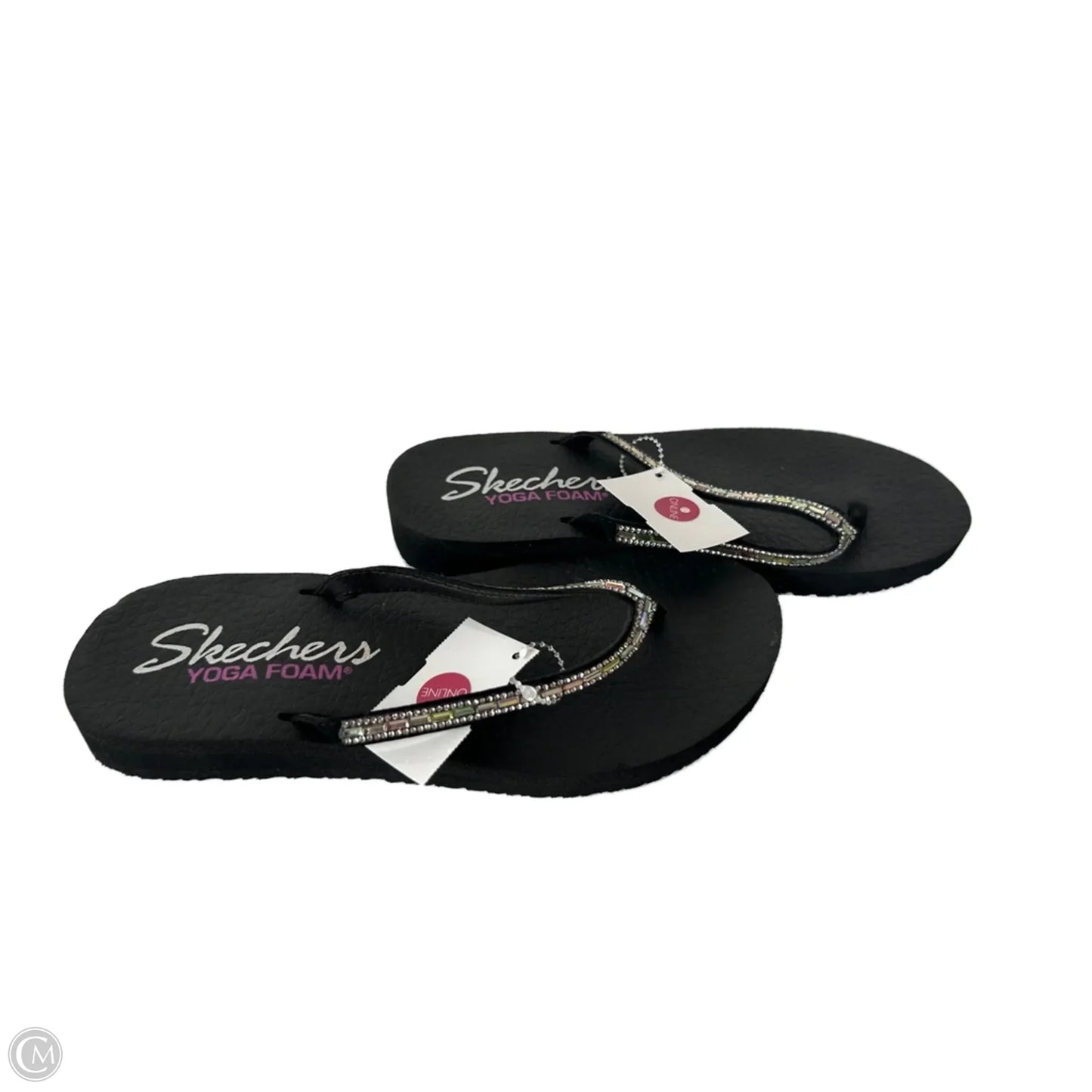 Sandals Flip Flops By Skechers In Black & Silver, Size: 7