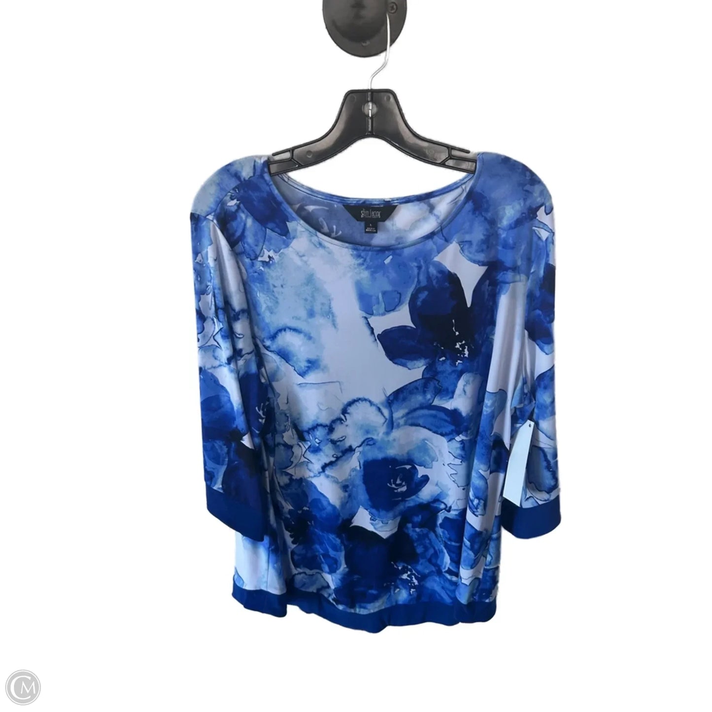 Tunic 3/4 Sleeve By Investments In Blue & White, Size: L