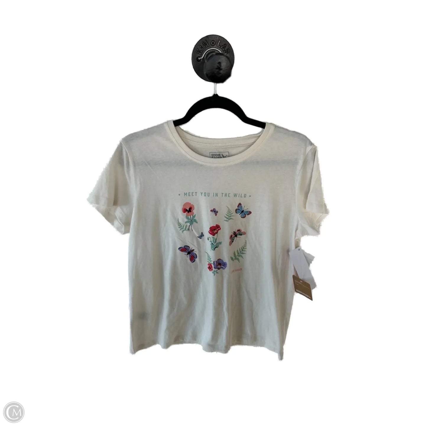 Top Short Sleeve Basic By Eddie Bauer In Cream & Green, Size: M