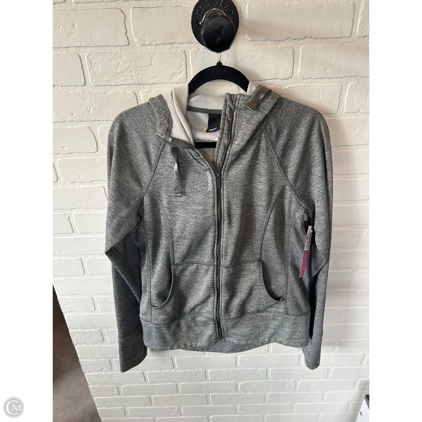 Athletic Sweatshirt Hoodie By Reebok In Grey, Size: L