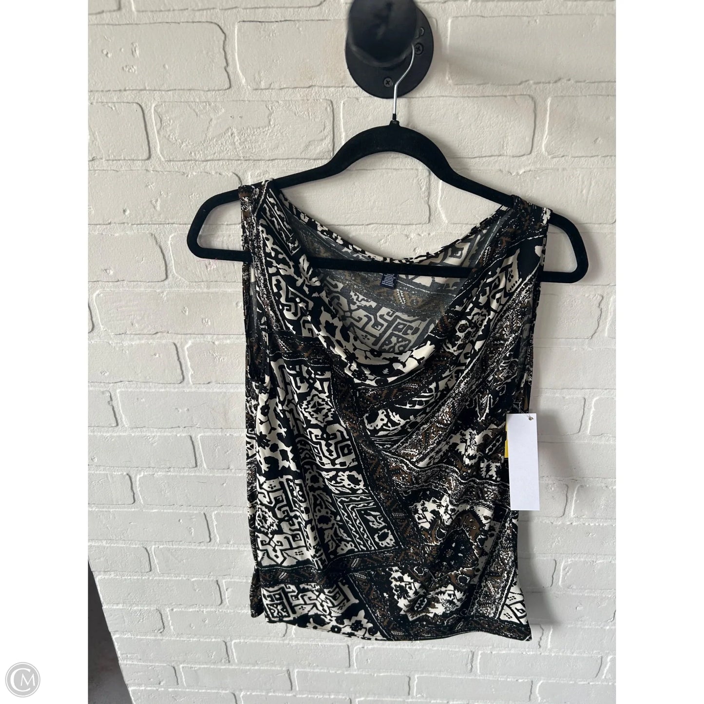 Top Sleeveless By Chaps In Black & Cream, Size: L