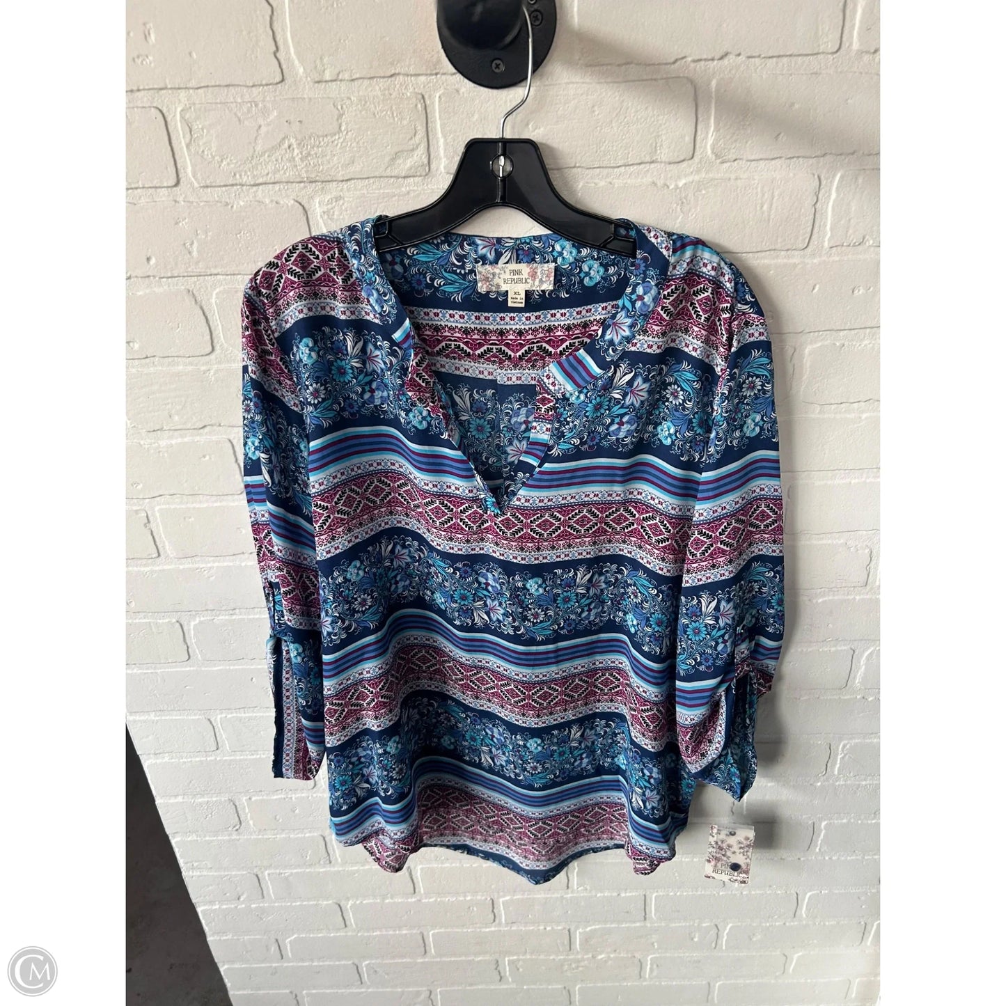 Top 3/4 Sleeve By Pink Republic In Blue & Pink, Size: Xl