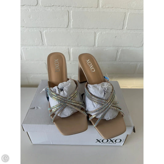Sandals Heels Block By Xoxo In Silver & Tan, Size: 9.5