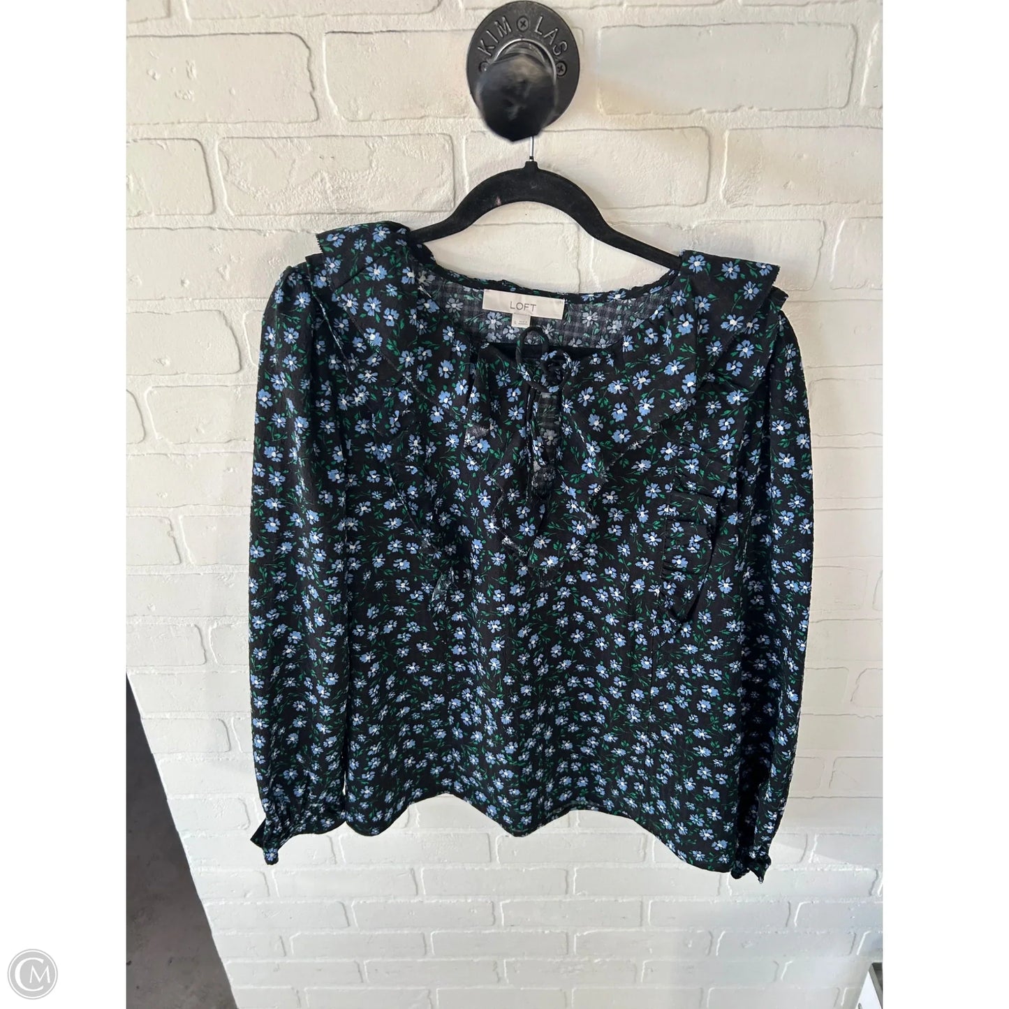 Top Long Sleeve By Loft In Black & Blue, Size: L
