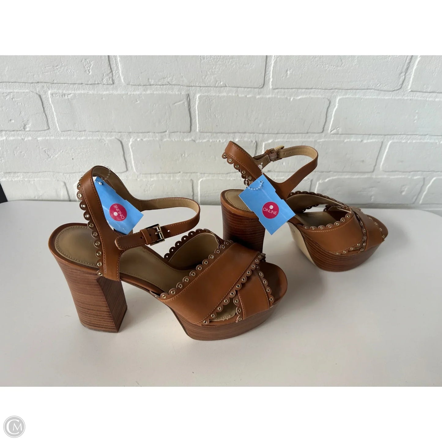 Sandals Heels Block By Michael By Michael Kors In Brown & Gold, Size: 8.5