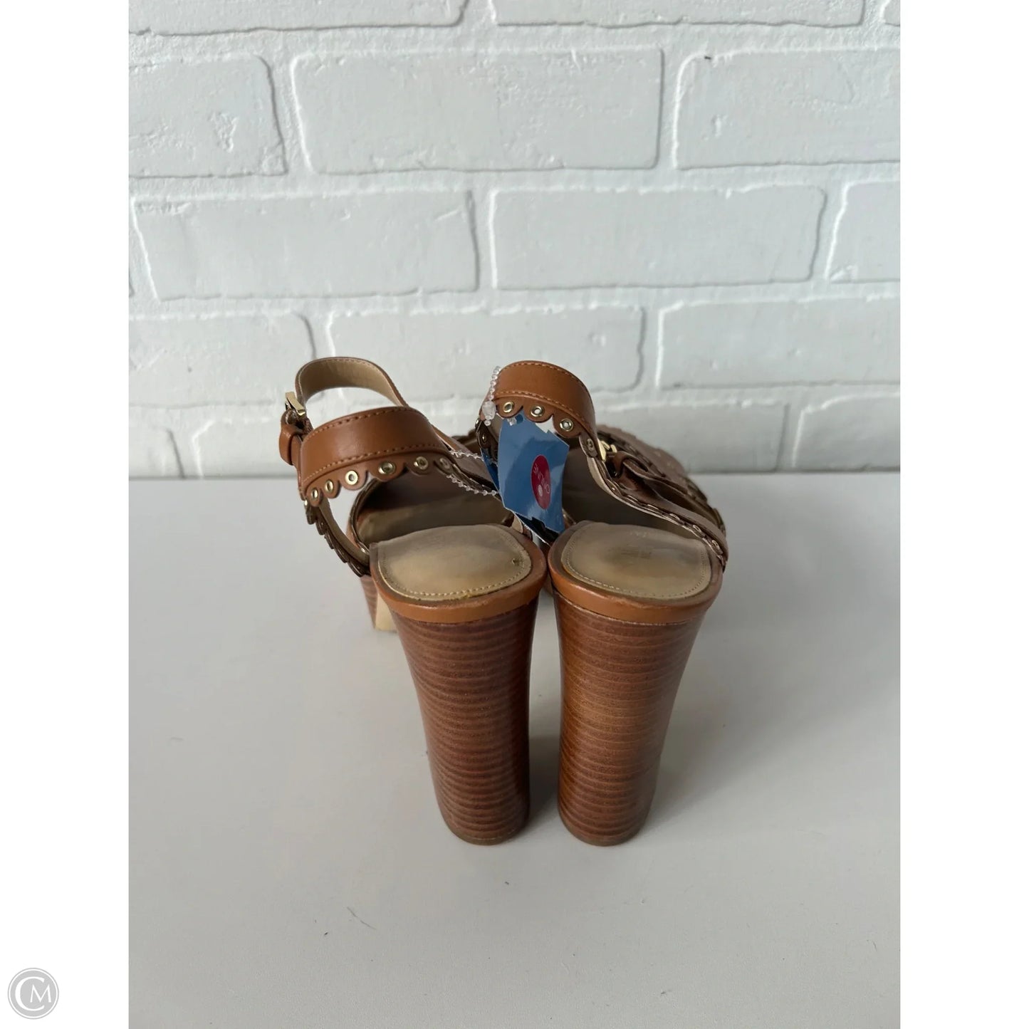 Sandals Heels Block By Michael By Michael Kors In Brown & Gold, Size: 8.5