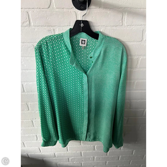 Blouse Long Sleeve By Anne Klein In Green & White, Size: Xl