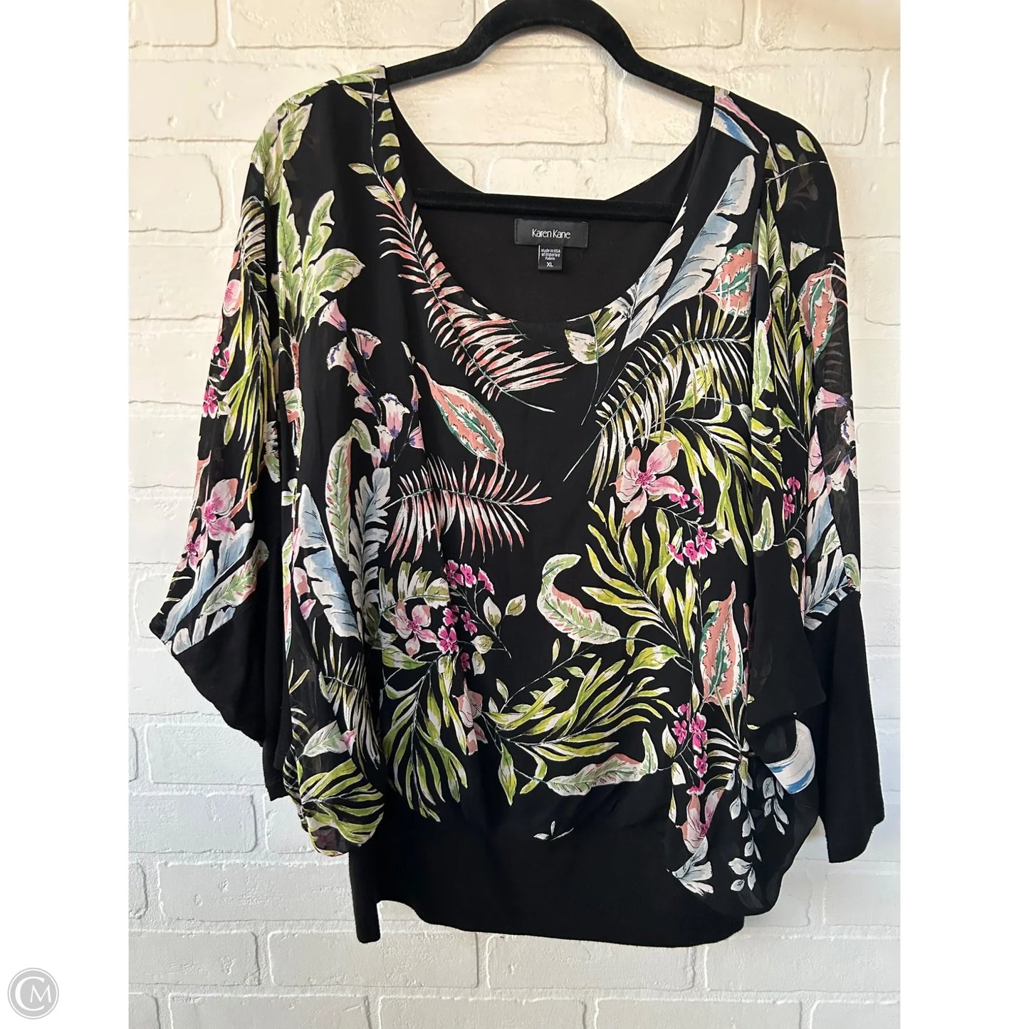 Blouse Long Sleeve By Karen Kane In Black & Green, Size: Xl