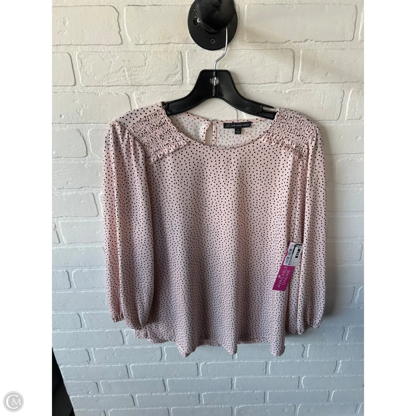 Blouse Long Sleeve By Adrianna Papell In Pink & White, Size: M
