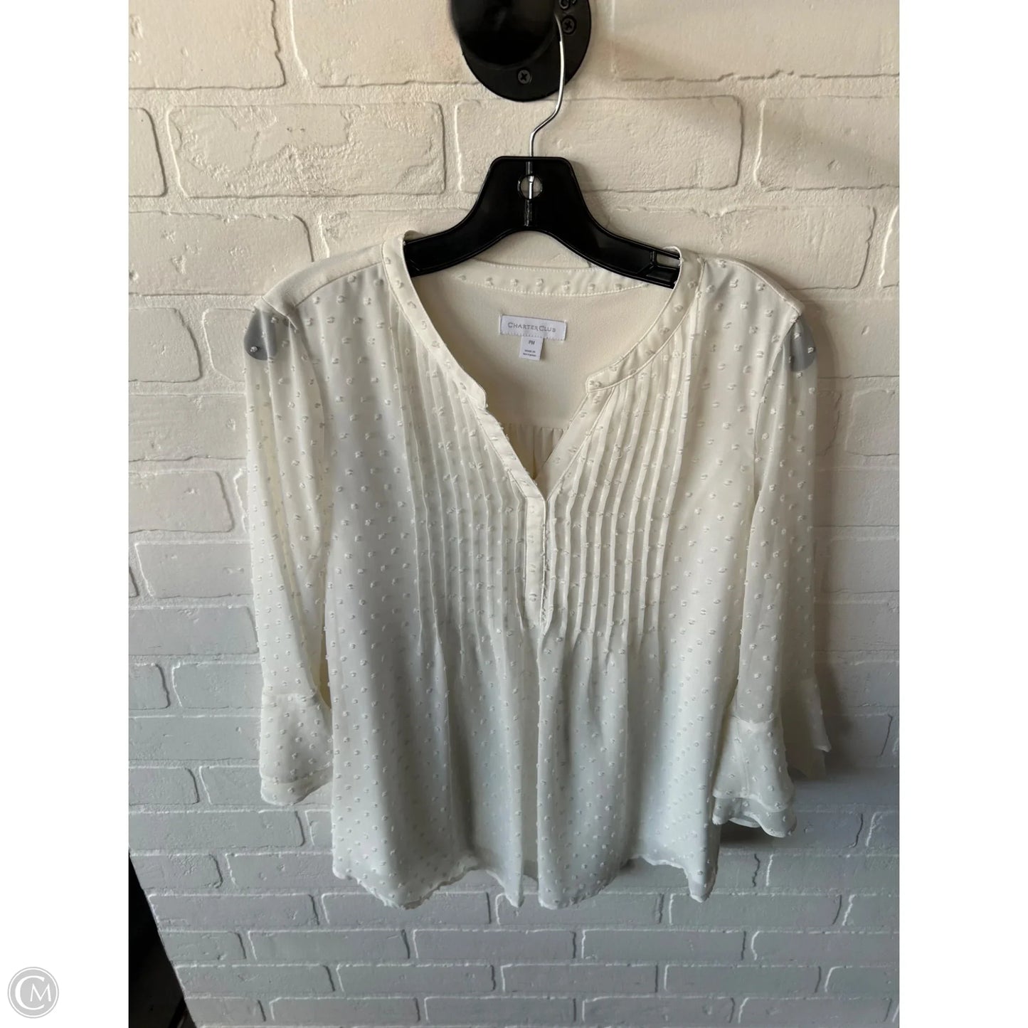 Blouse 3/4 Sleeve By Charter Club In Ivory, Size: Mp